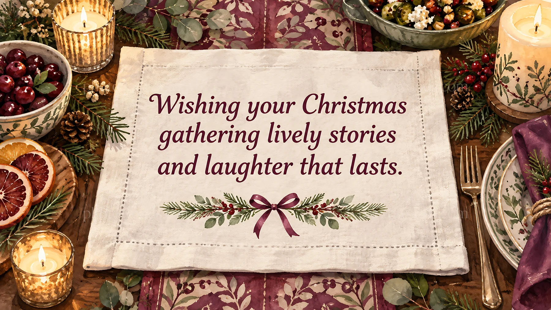Christmas Table Greeting with Stories and Laughter - AI-generated stock image