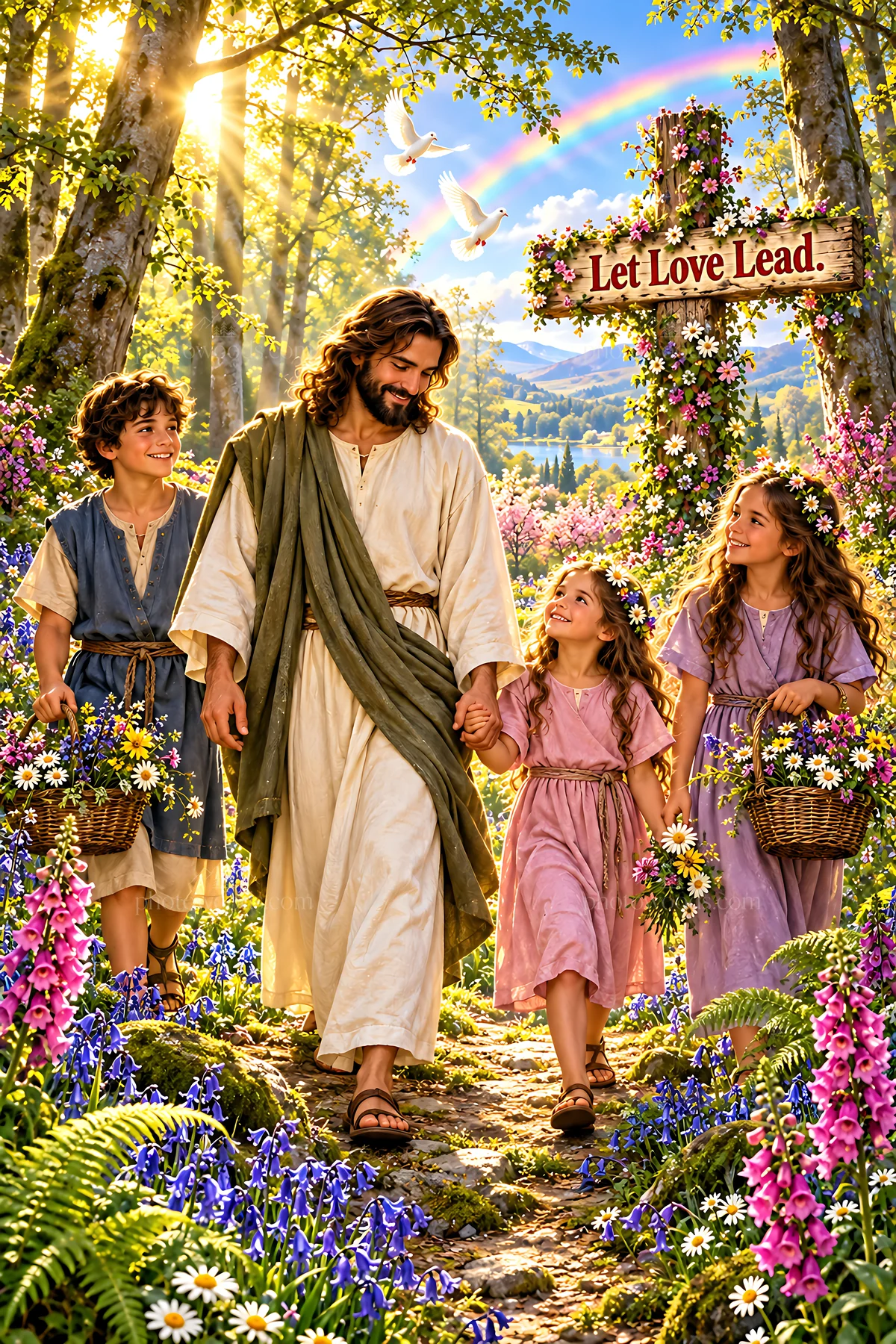 Hope on the woodland path - AI-generated stock image