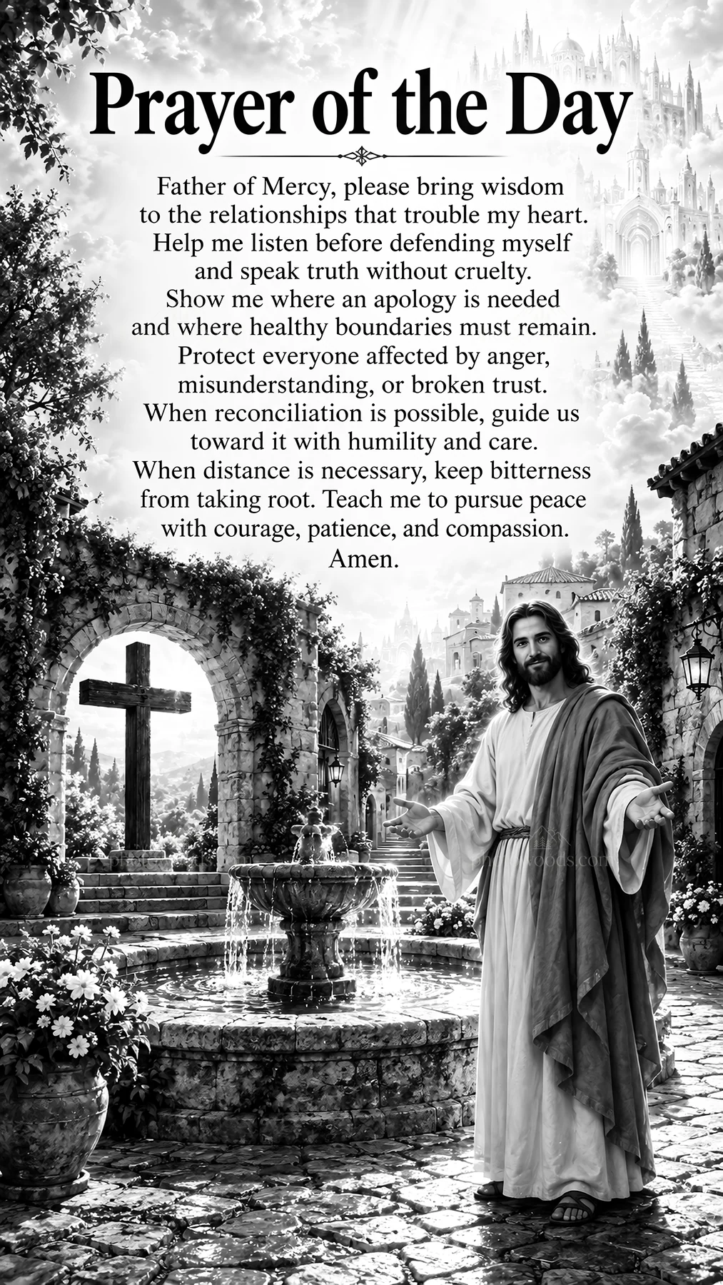 Jesus Christ offering a prayer for guidance and peace - AI-generated stock image