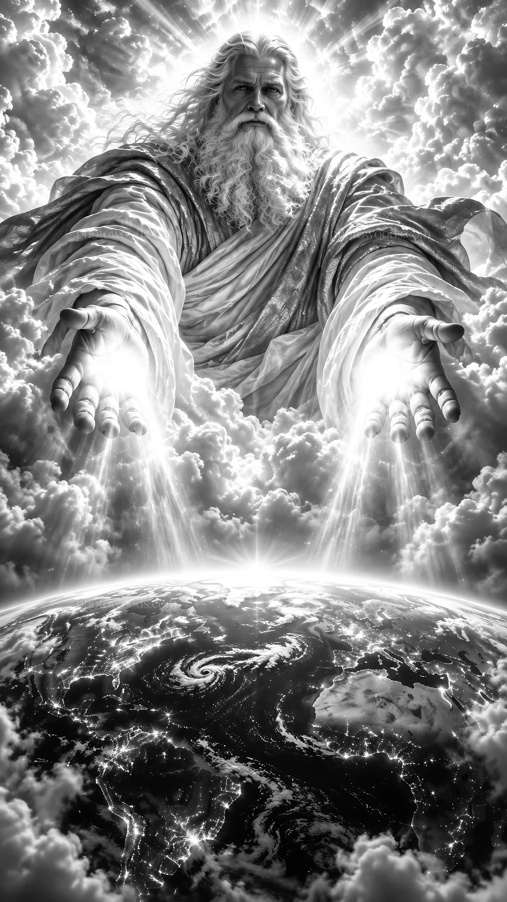 Jesus Christ reaching out to humanity from above - AI-generated stock image