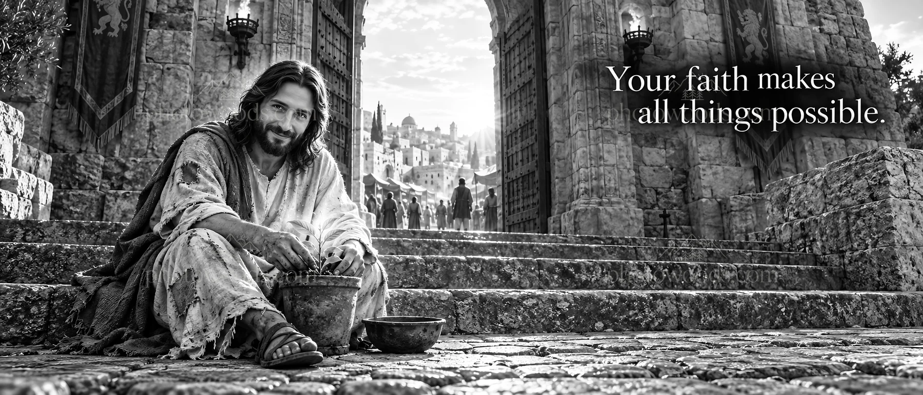Jesus Christ sharing a message of faith and hope - AI-generated stock image