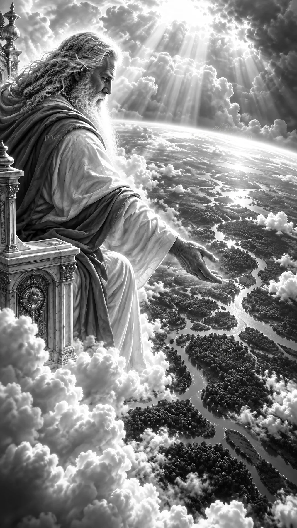 Jesus Christ overseeing creation from above - AI-generated stock image