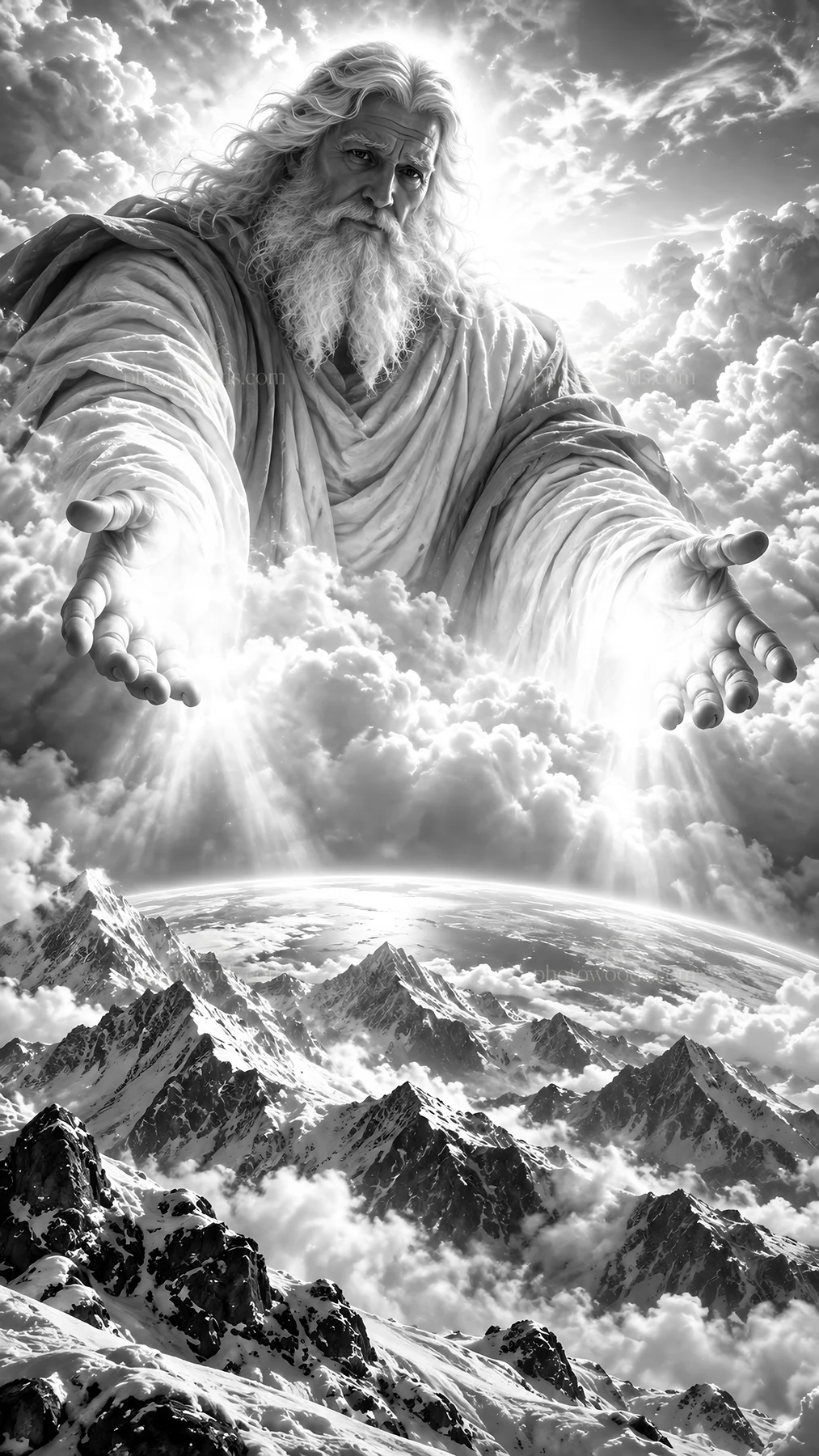 Jesus Christ offers guidance from the heavens - AI-generated stock image