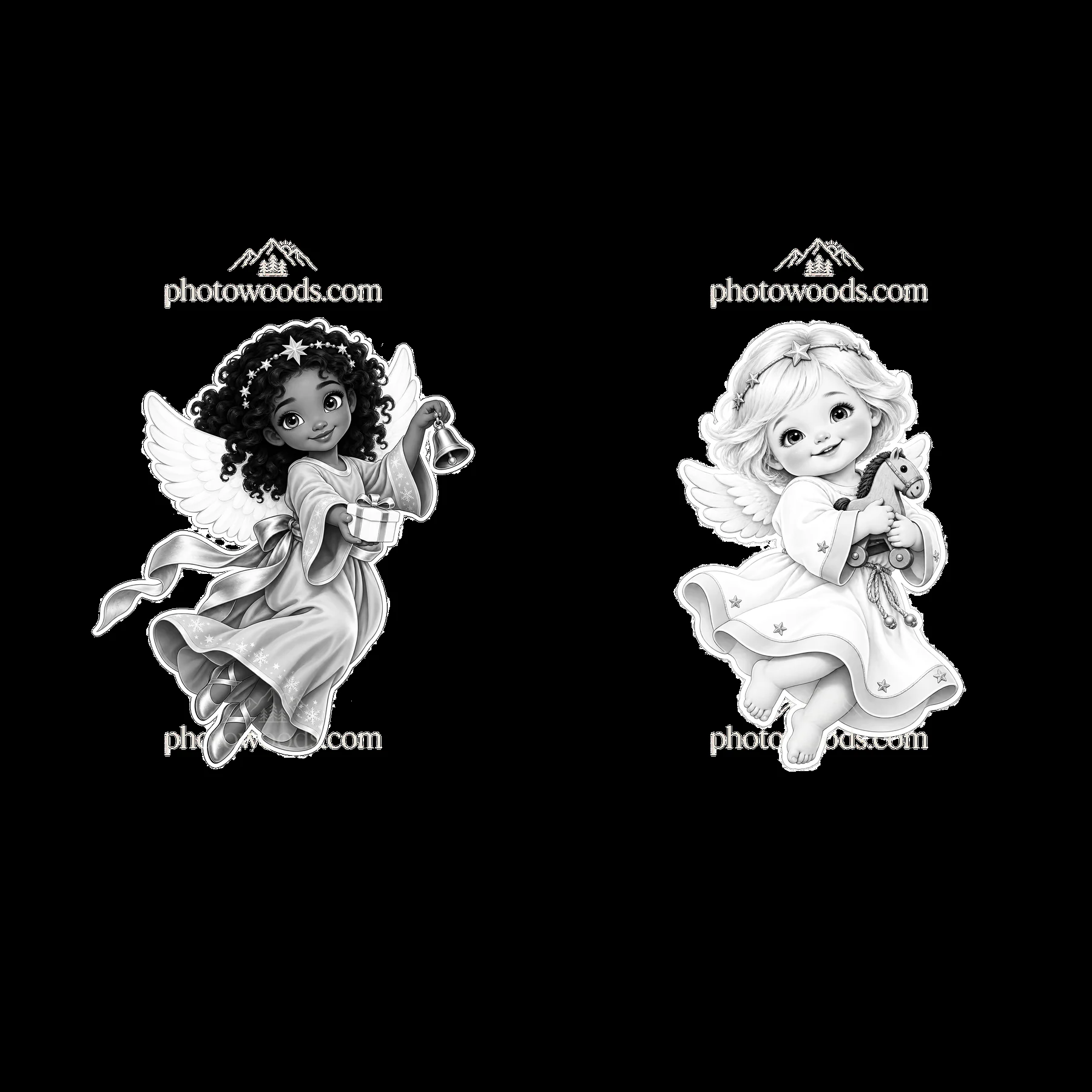 Christ Child with bells and gifts in monochrome style - AI-generated stock image