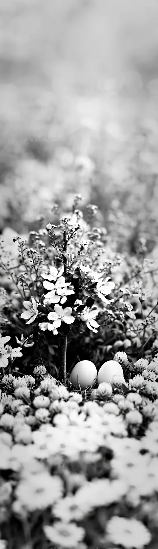 Easter egg tree in a meadow with flowers - AI-generated stock image