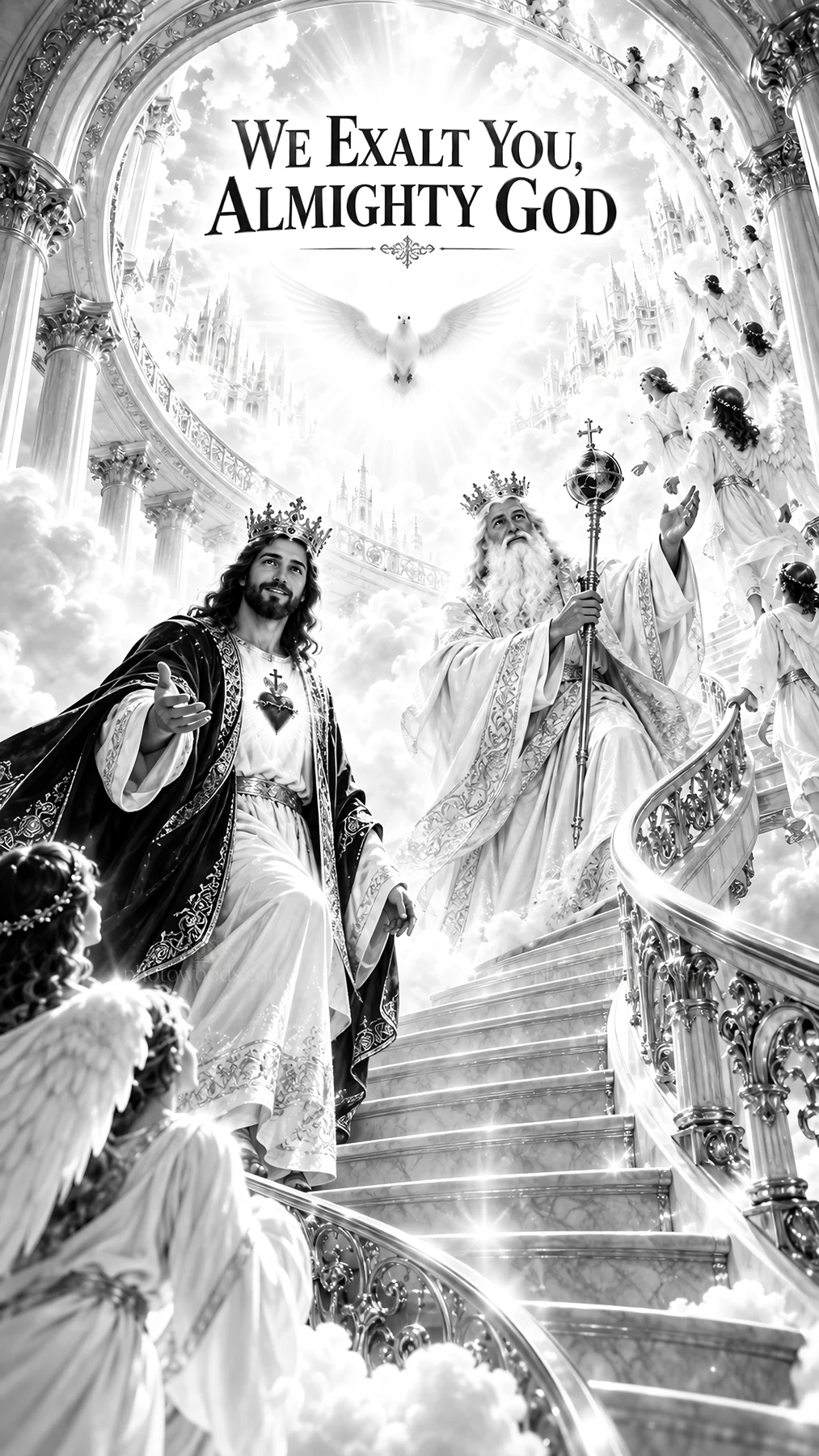 Jesus Christ and God in heavenly glory - AI-generated stock image