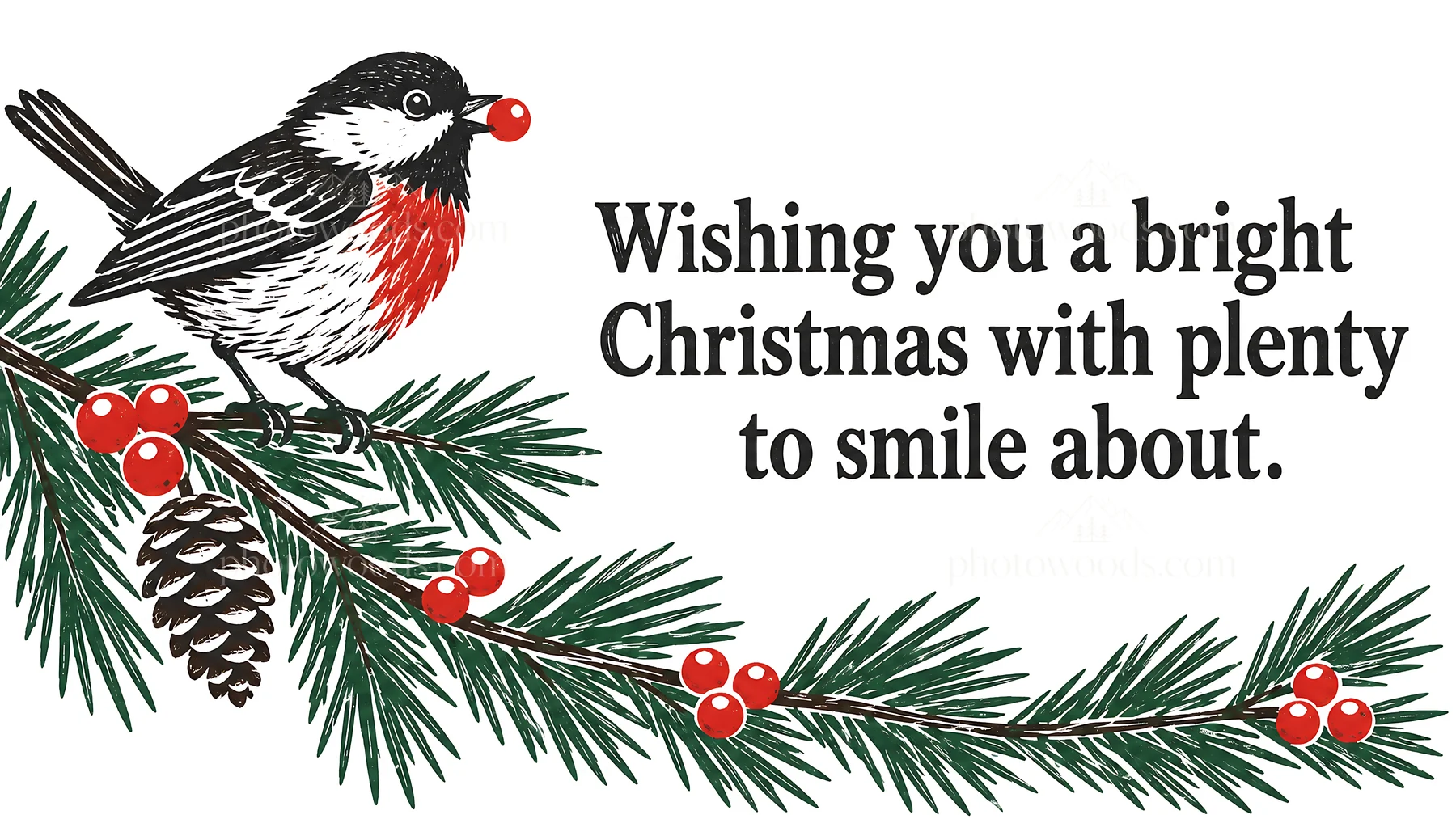 Robin on Evergreen Christmas Greeting Card - AI-generated stock image
