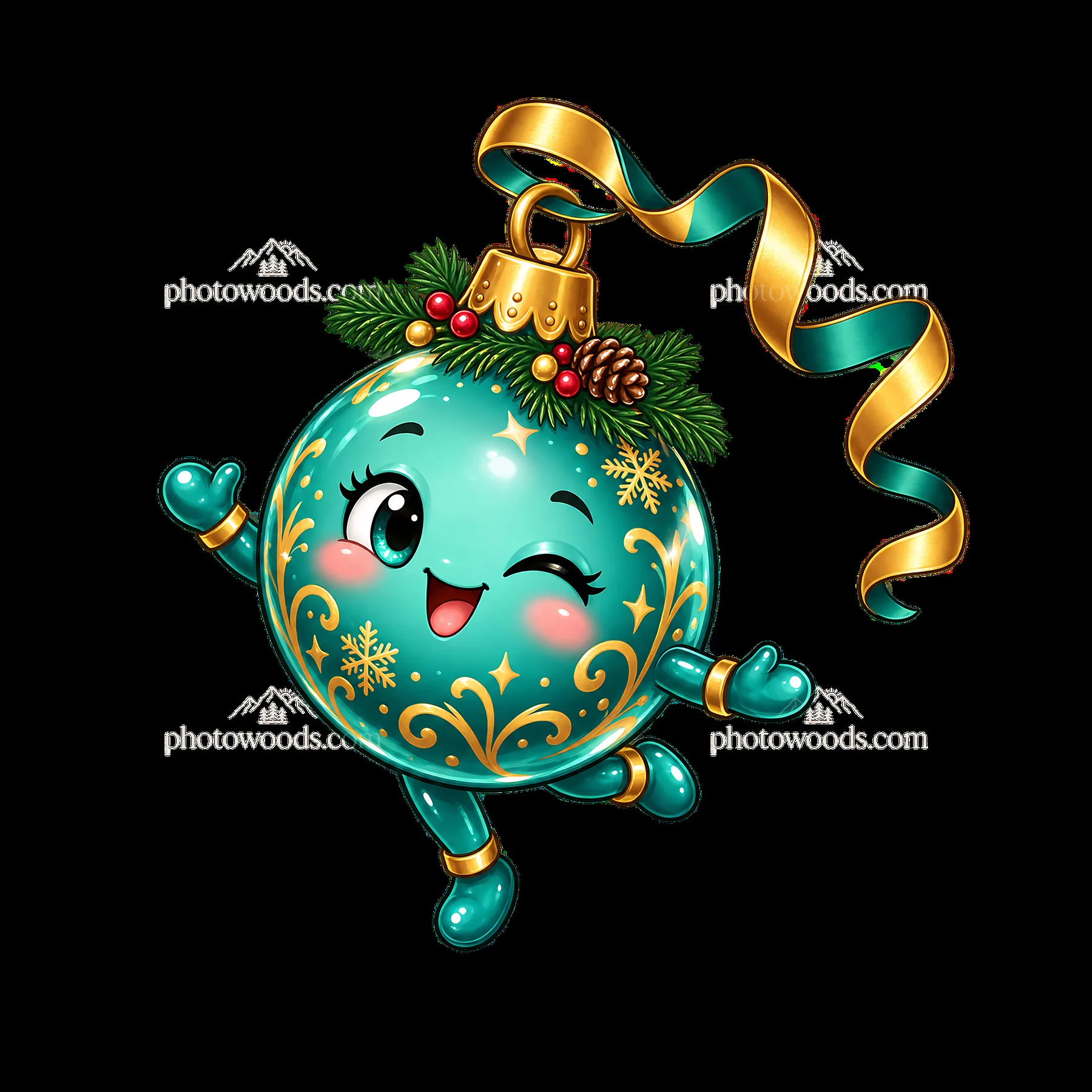 Cheerful cartoon Christmas ornament with holiday decorations - AI-generated stock image