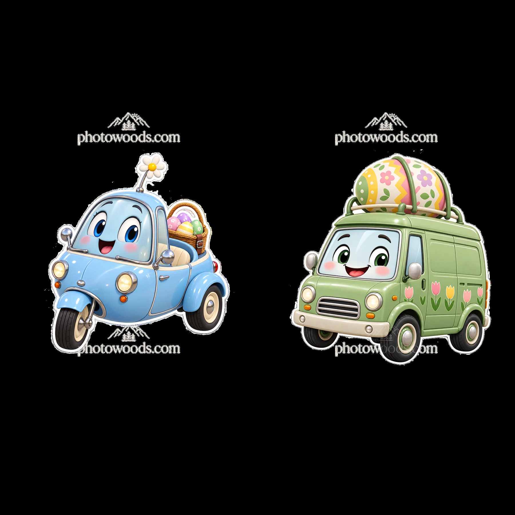 Easter cars with colorful egg baskets in playful design - AI-generated stock image