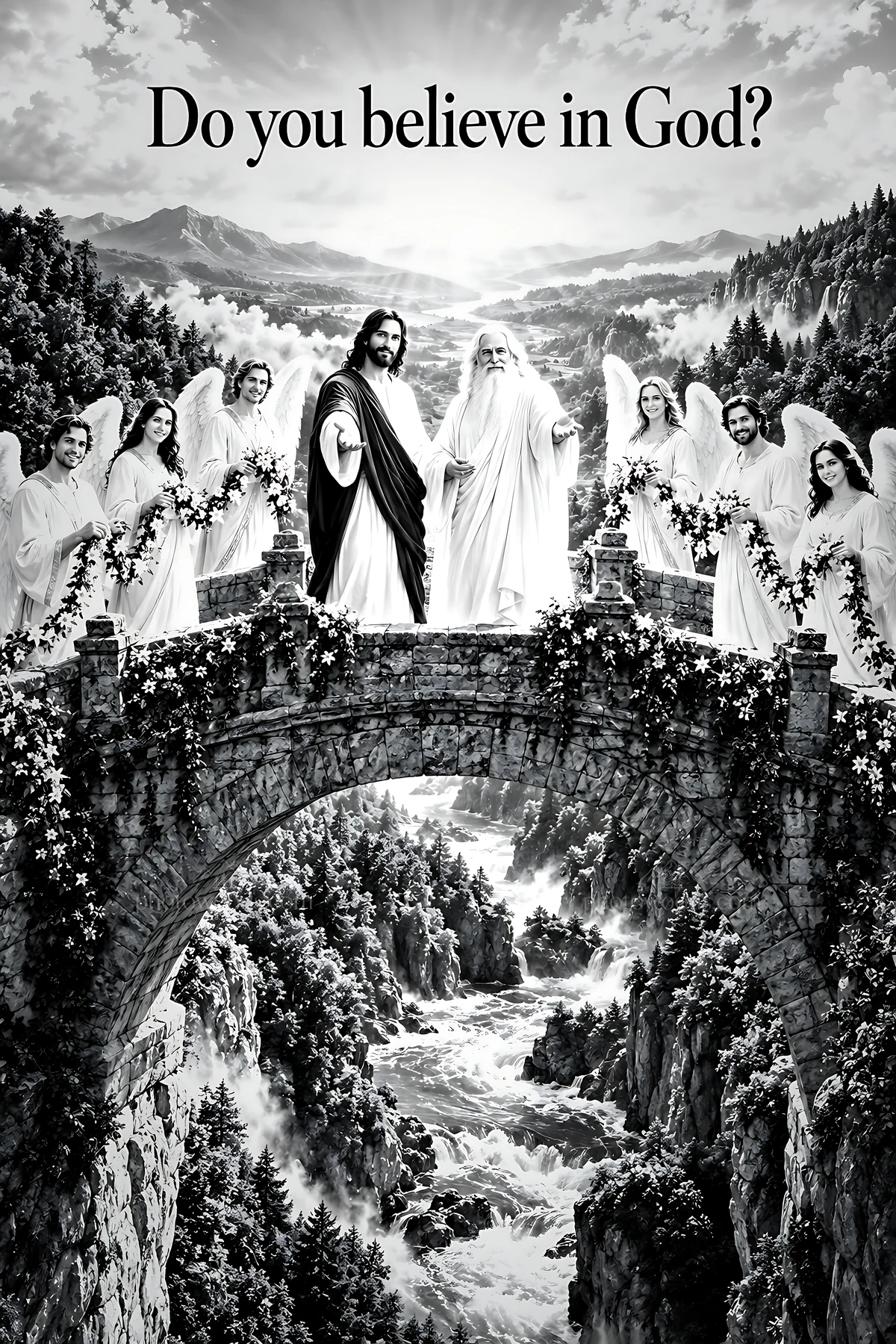 Do you believe in God with angels on the Bridge of Hope - AI-generated stock image