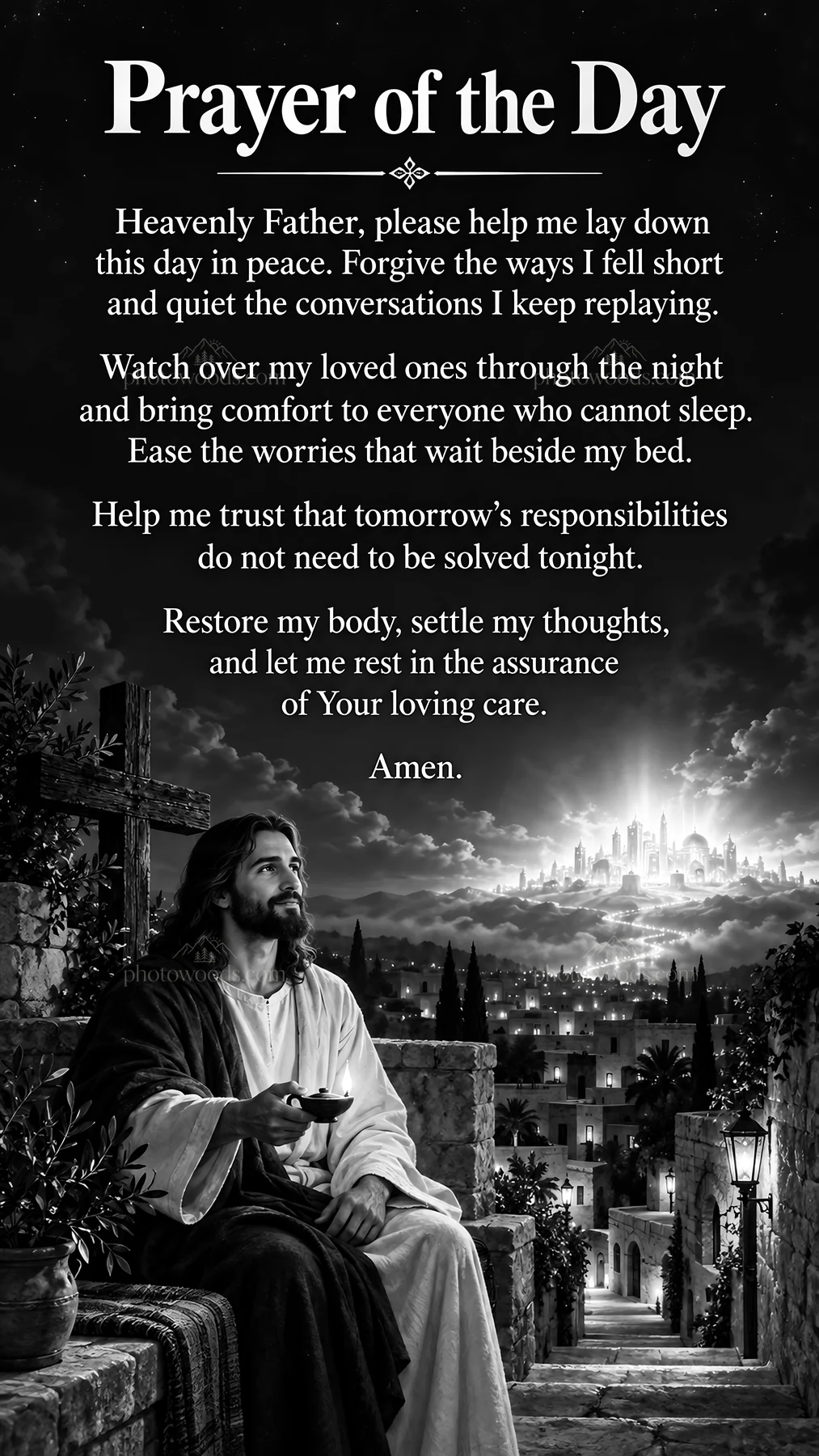 Jesus Christ offers a prayer for peace and comfort to others - AI-generated stock image