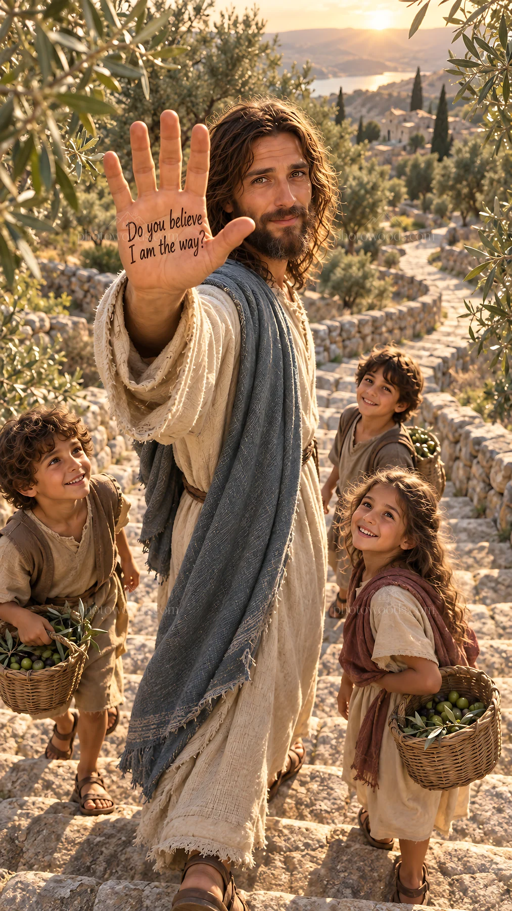 Jesus Christ engages with children in a hopeful scene - AI-generated stock image