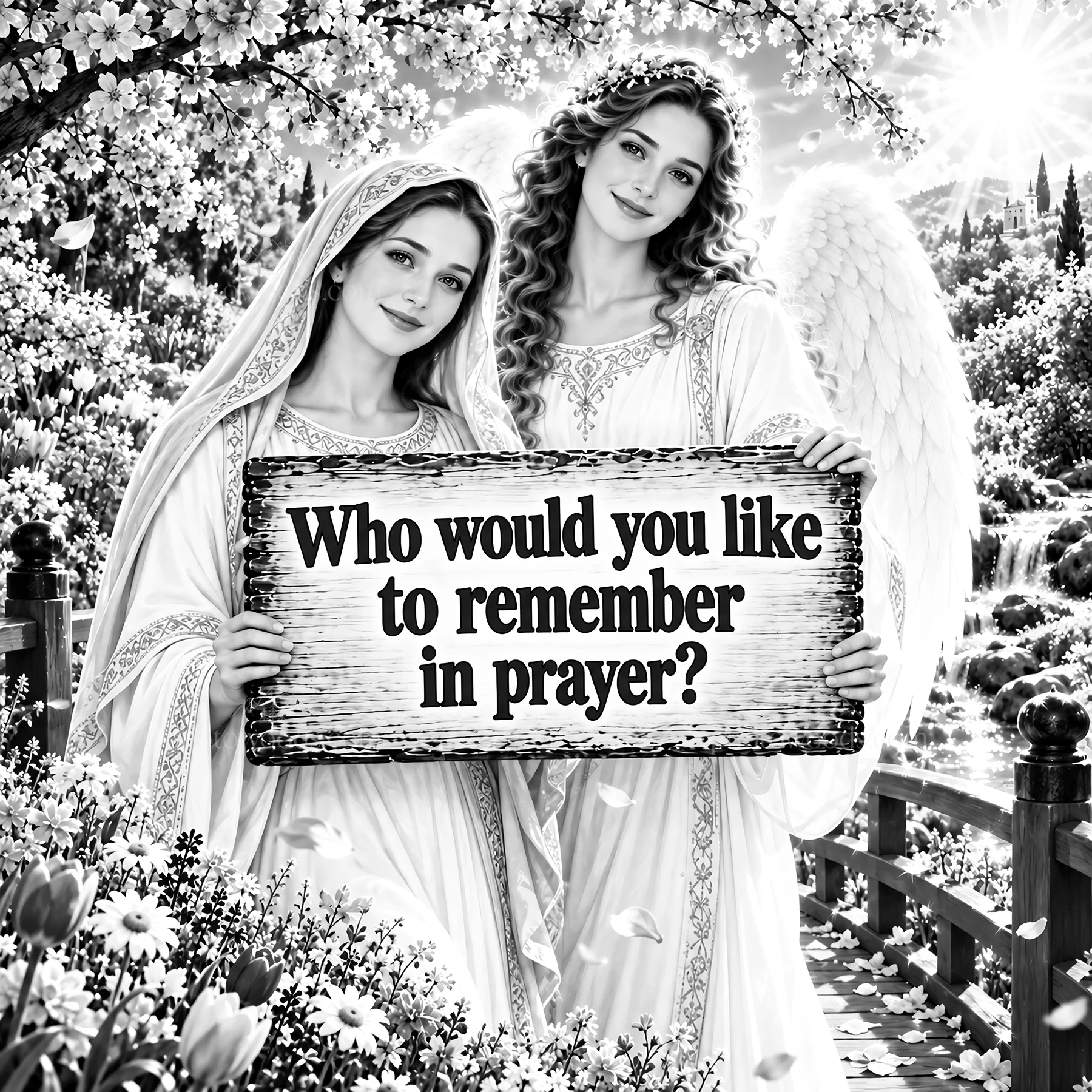 Jesus Christ with angels inviting prayer remembrance - AI-generated stock image