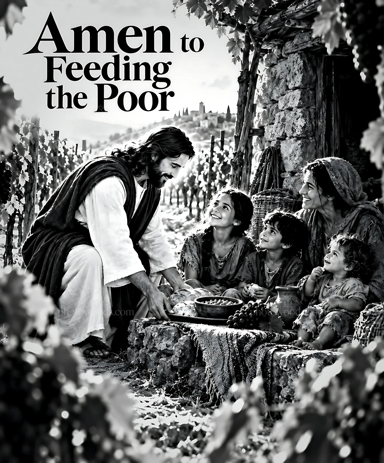 Meal at the vineyard with family and children - AI-generated stock image