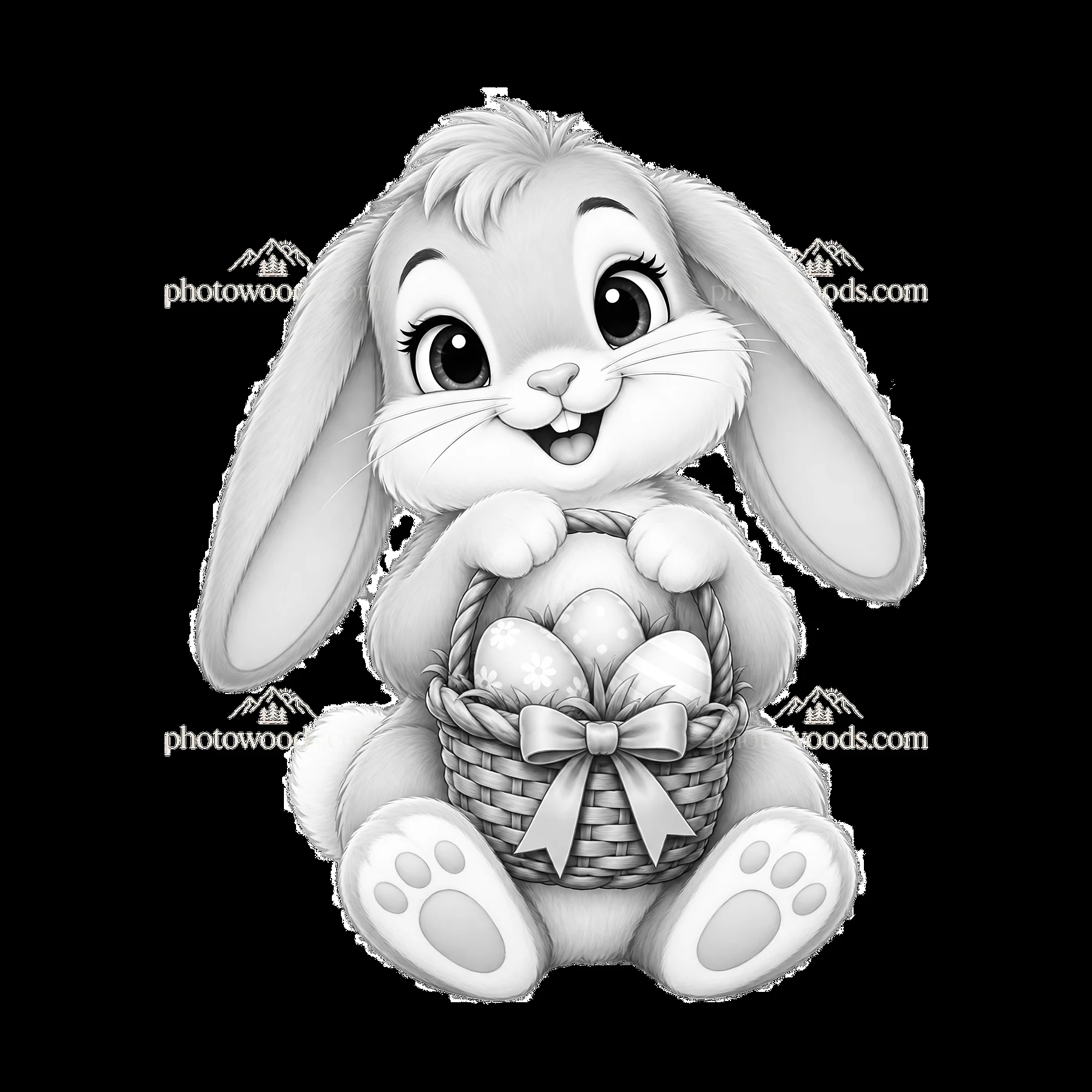 Easter bunny holding a basket of eggs with a cheerful smile - AI-generated stock image