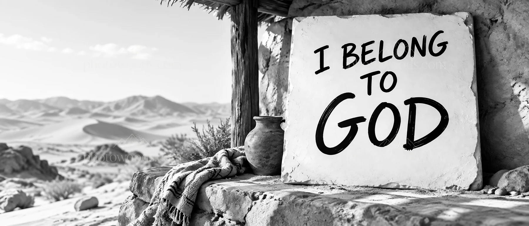Jesus Christ message of belonging to God in the desert - AI-generated stock image