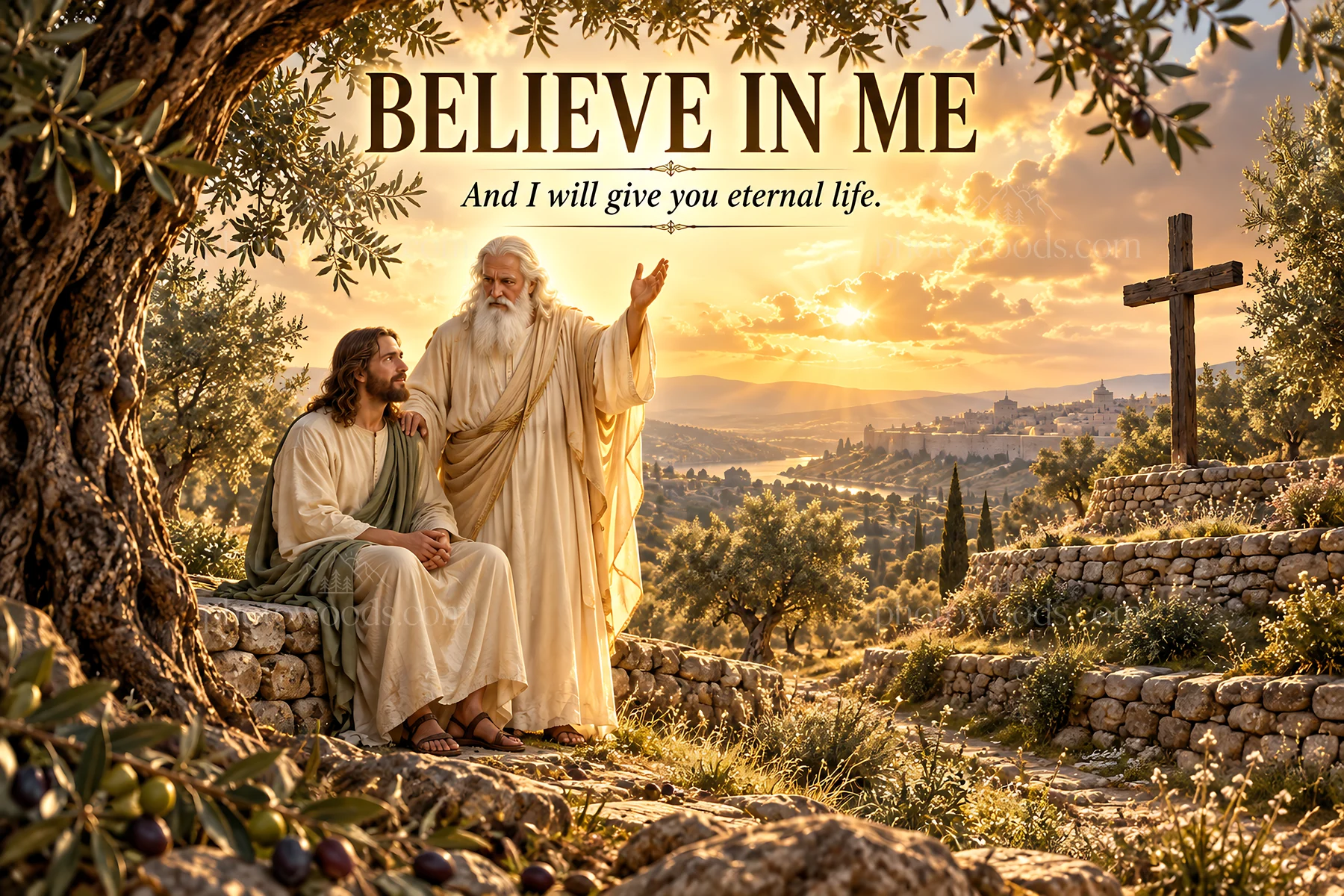 Jesus Christ sharing a message of eternal life - AI-generated stock image