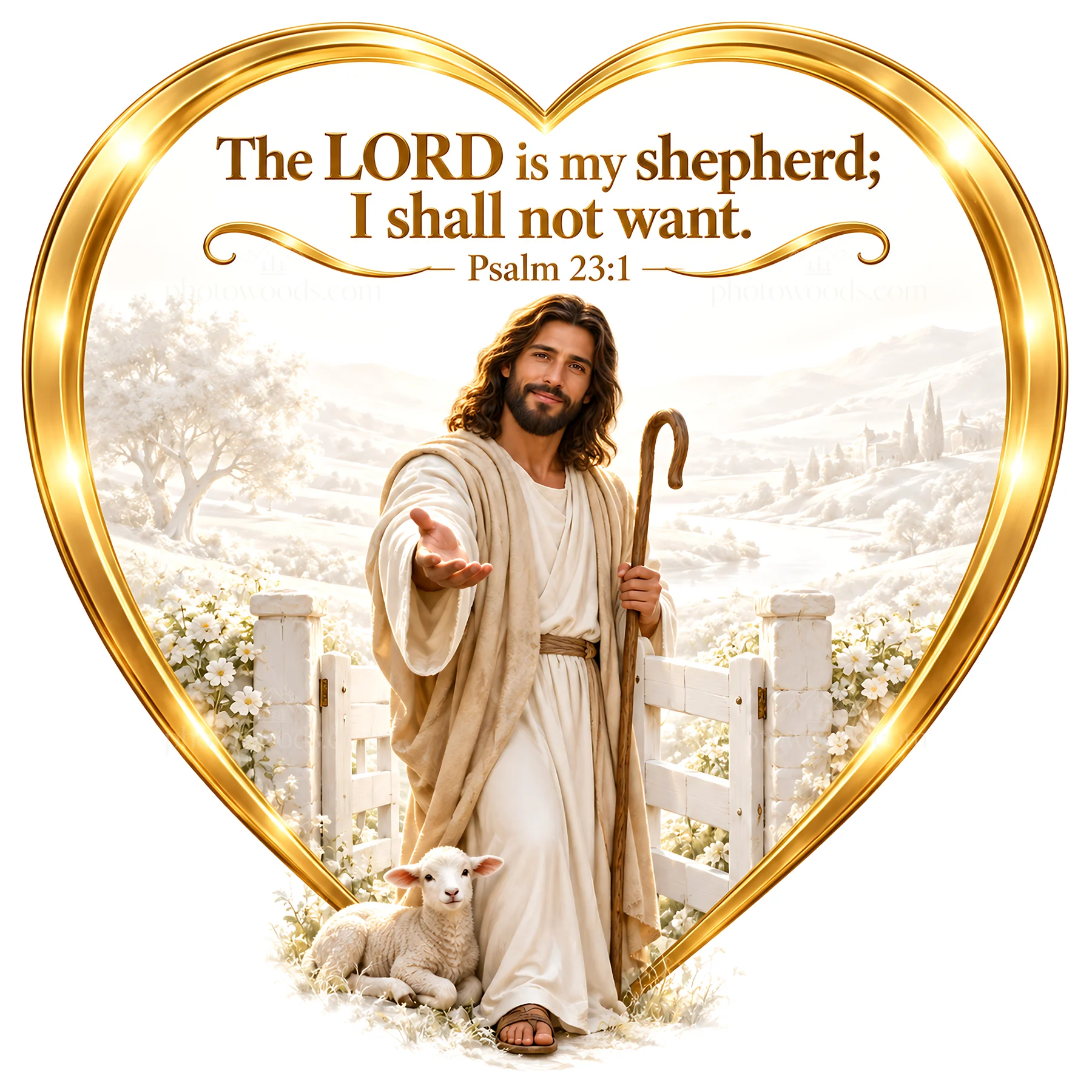 Jesus Christ as the Good Shepherd with a lamb - AI-generated stock image