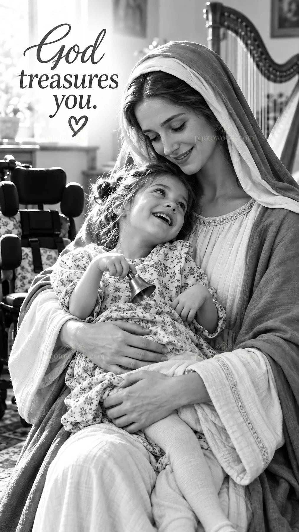 Jesus Christ comforts a child in a loving embrace - AI-generated stock image