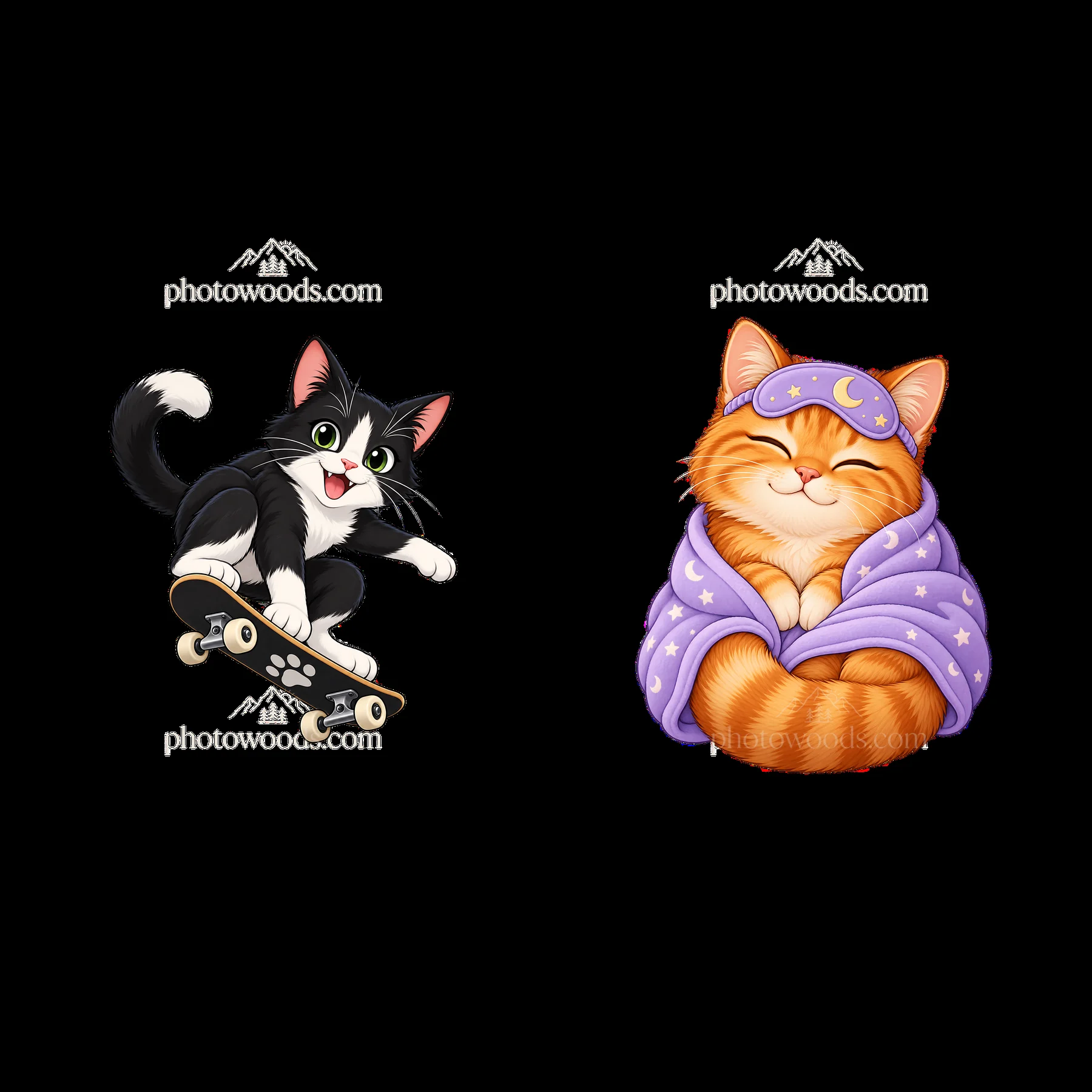 Fun cats enjoying skateboarding and relaxing together - AI-generated stock image