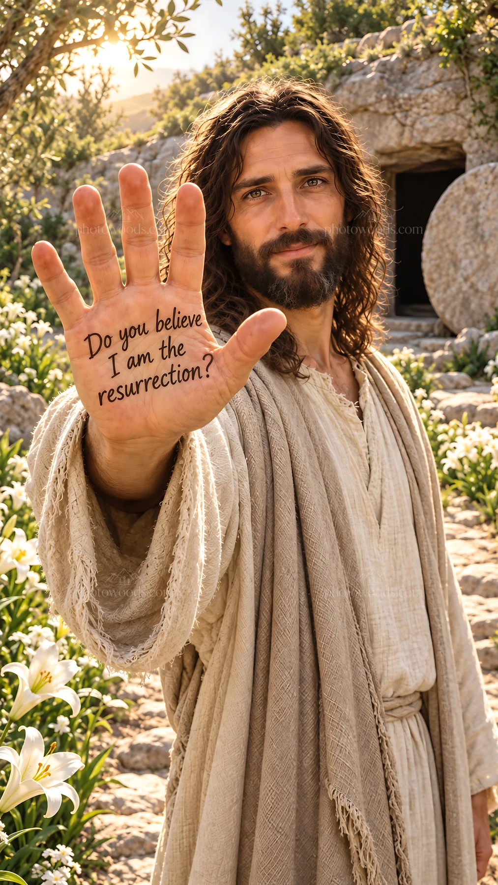 Jesus Christ showing compassion and asking about the resurrection - AI-generated stock image