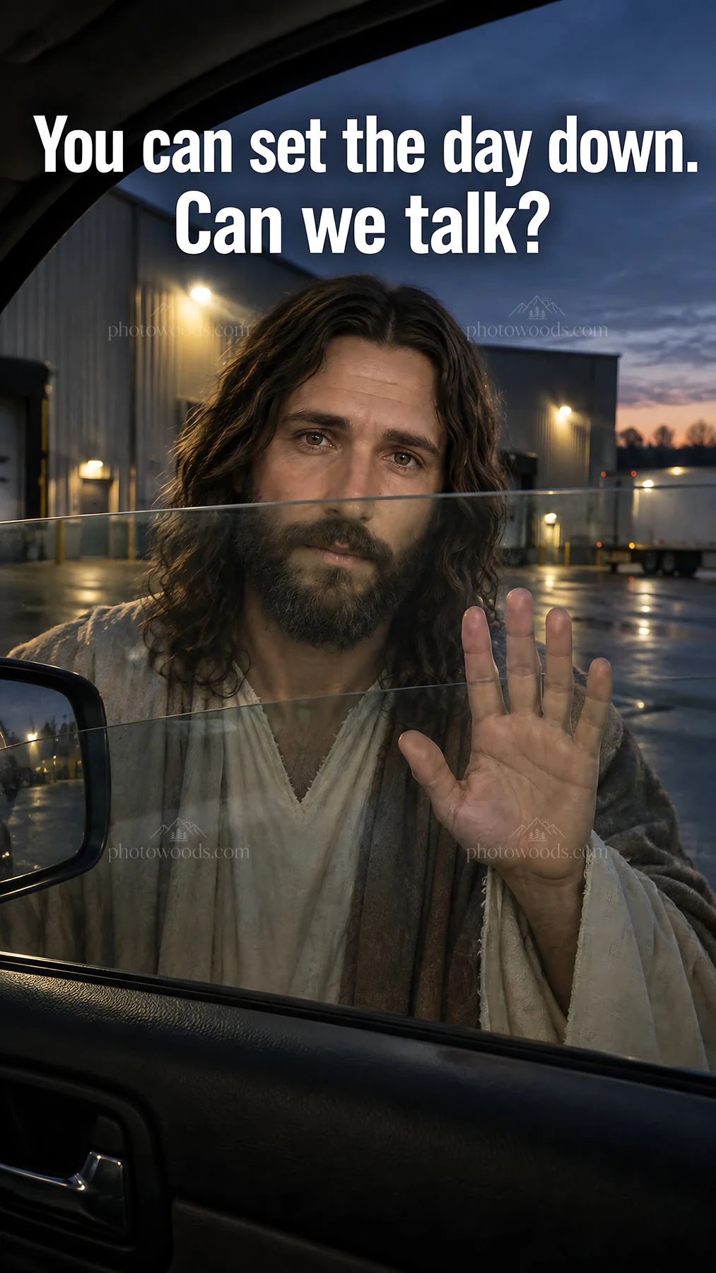 Jesus Christ reaching out to comfort and talk - AI-generated stock image