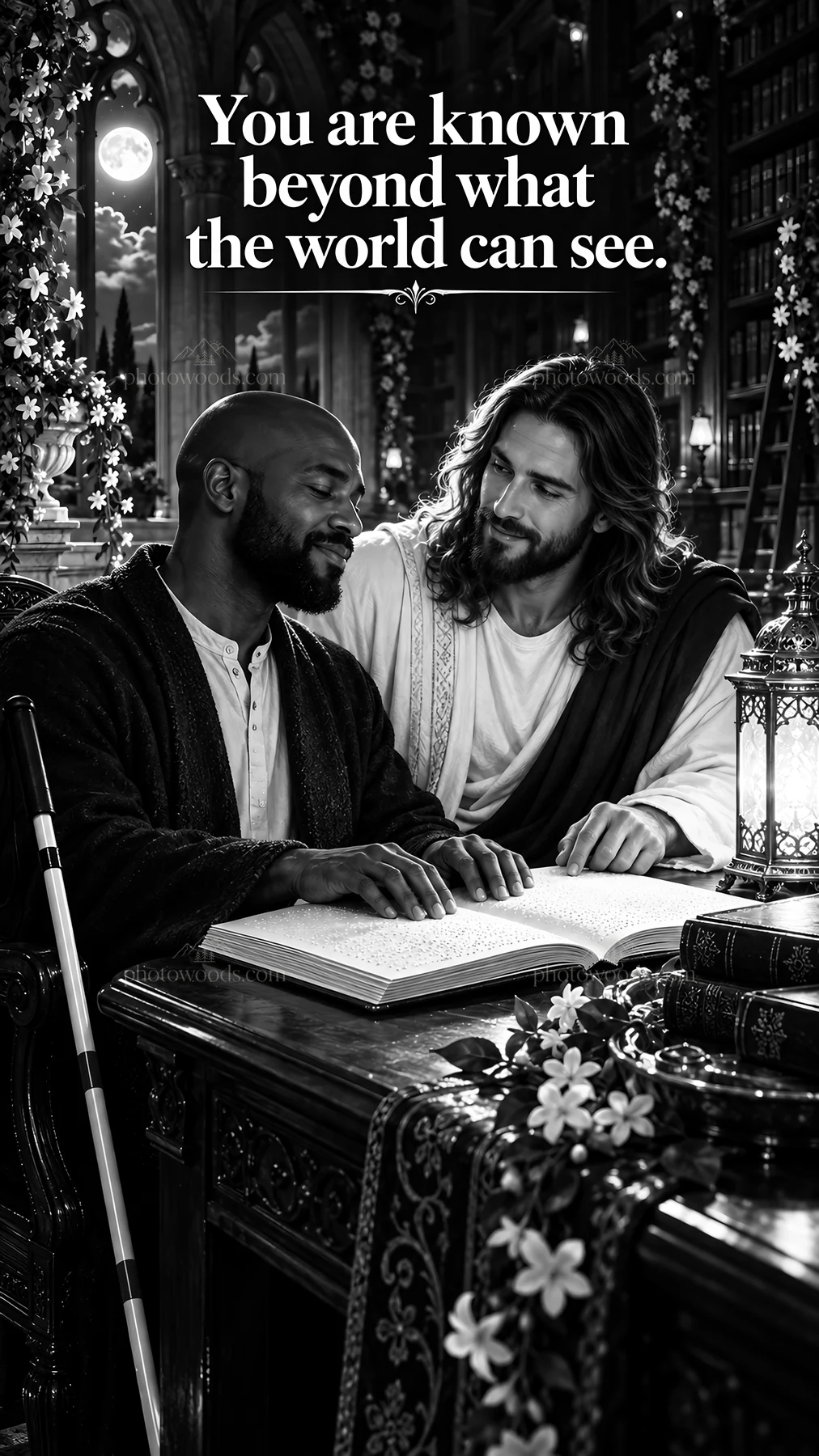 Jesus Christ sharing wisdom with a friend - AI-generated stock image