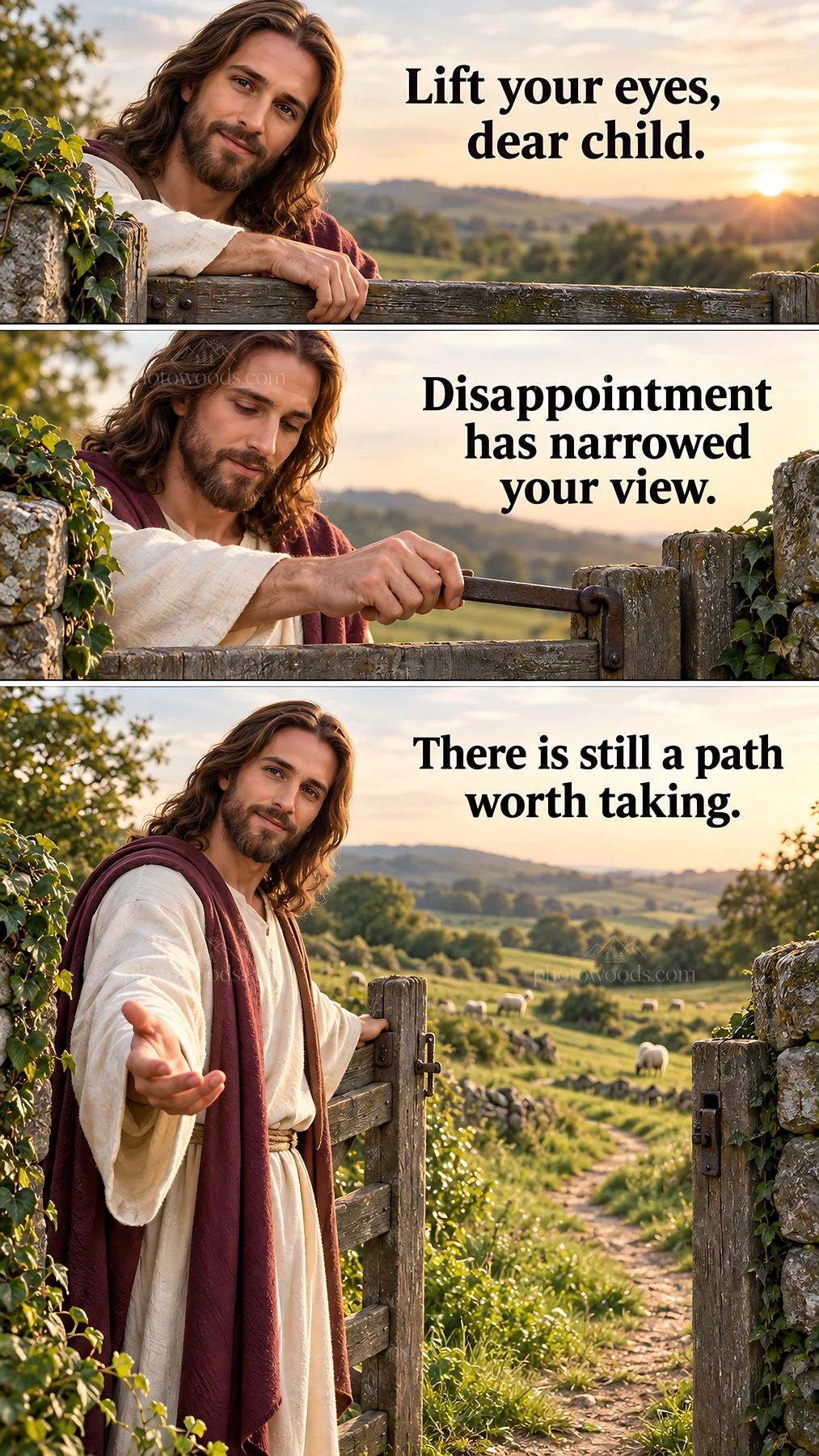 Jesus Christ offering hope and guidance in a rural setting - AI-generated stock image