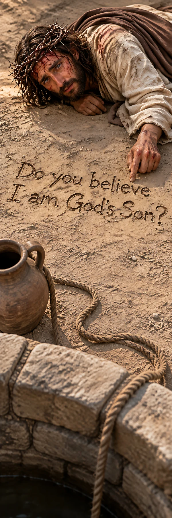 Jesus Christ seeking faith by the well - AI-generated stock image
