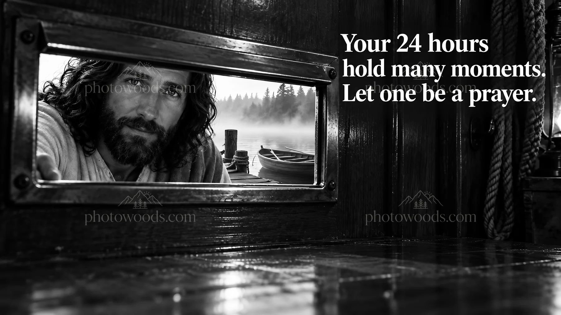 Jesus Christ sharing a moment through a window - AI-generated stock image