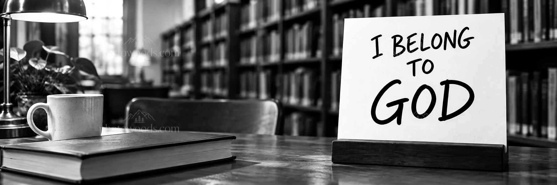 Jesus Christ message in a library about belonging to God - AI-generated stock image