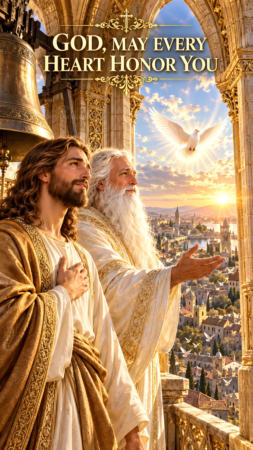 Jesus Christ and God sharing a moment of divine connection - AI-generated stock image
