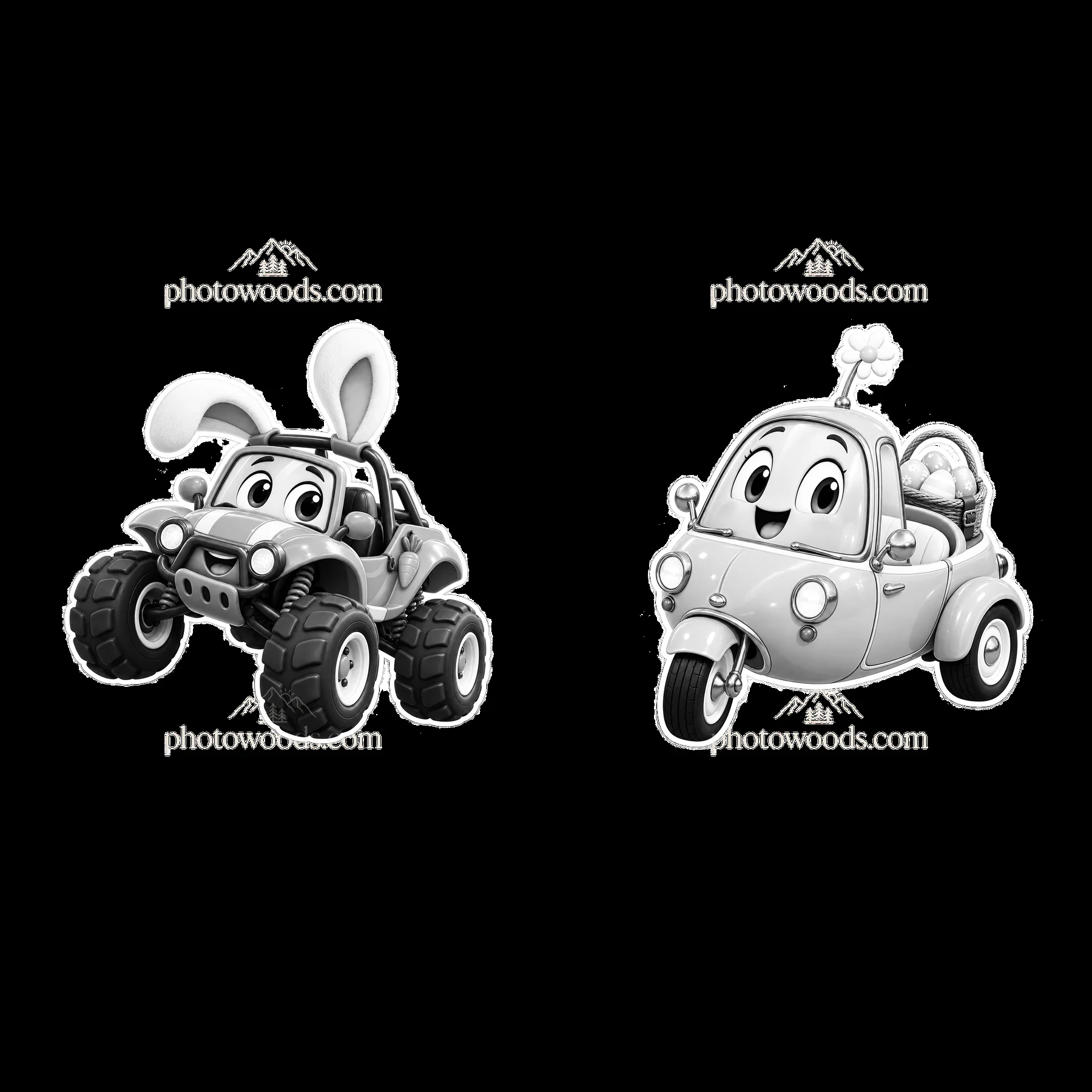 Easter-themed cartoon bunny car and happy small vehicle - AI-generated stock image
