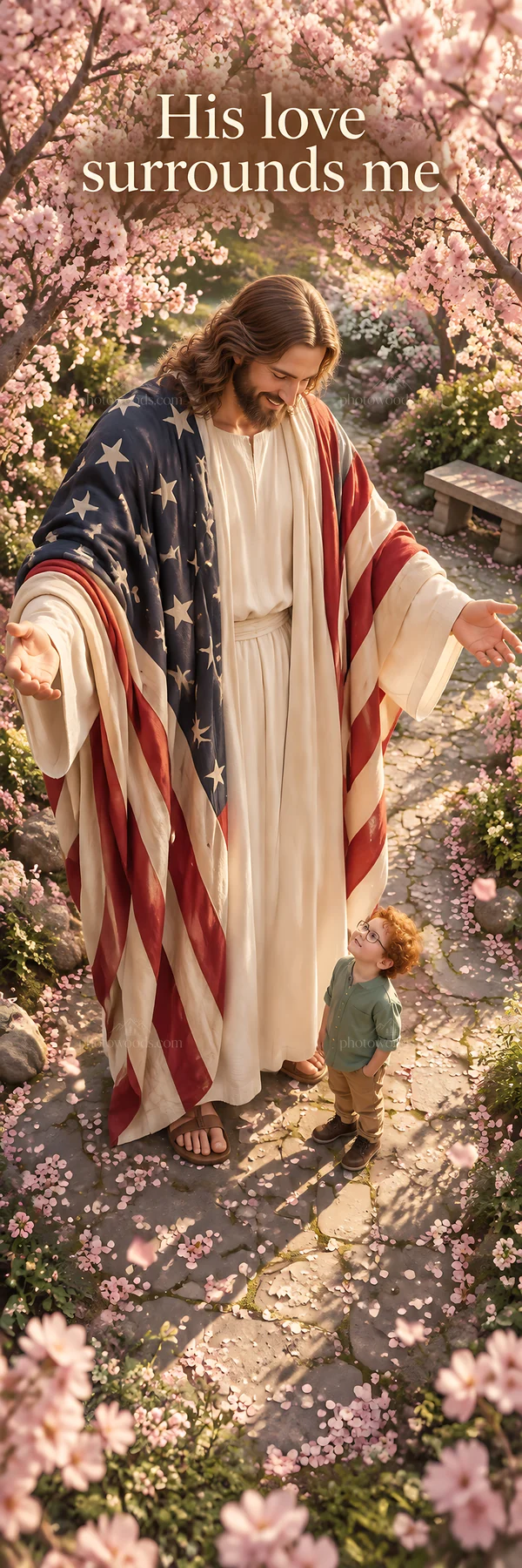 Jesus Christ sharing love and comfort in a garden - AI-generated stock image