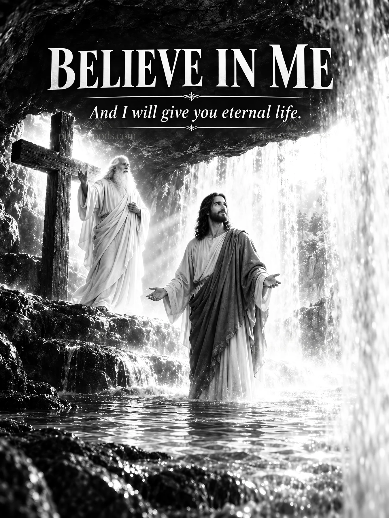 Jesus Christ speaking to a believer in a natural setting - AI-generated stock image