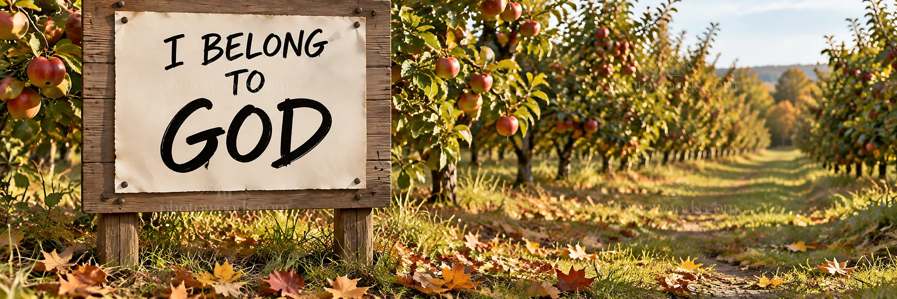 Jesus Christ in an orchard scene with a sign of faith - AI-generated stock image