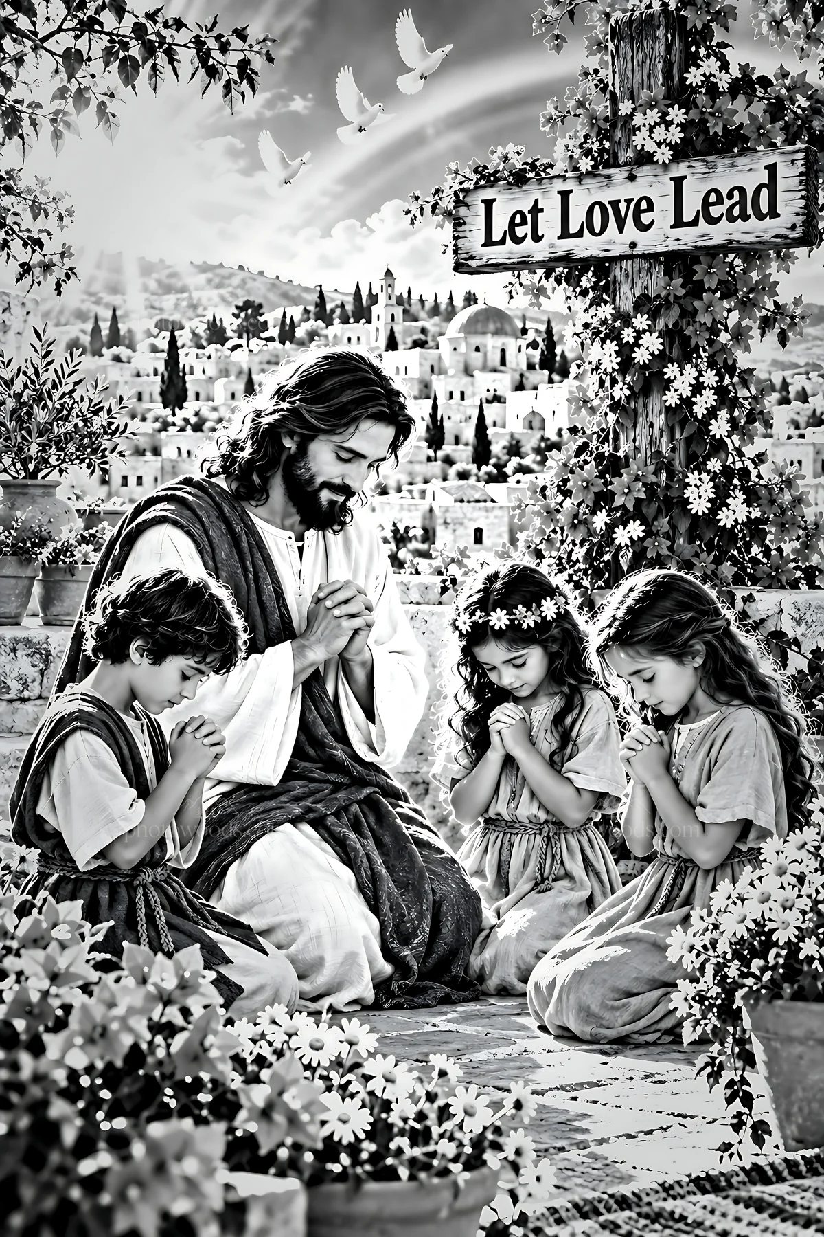 Prayer on the rooftop terrace - AI-generated stock image