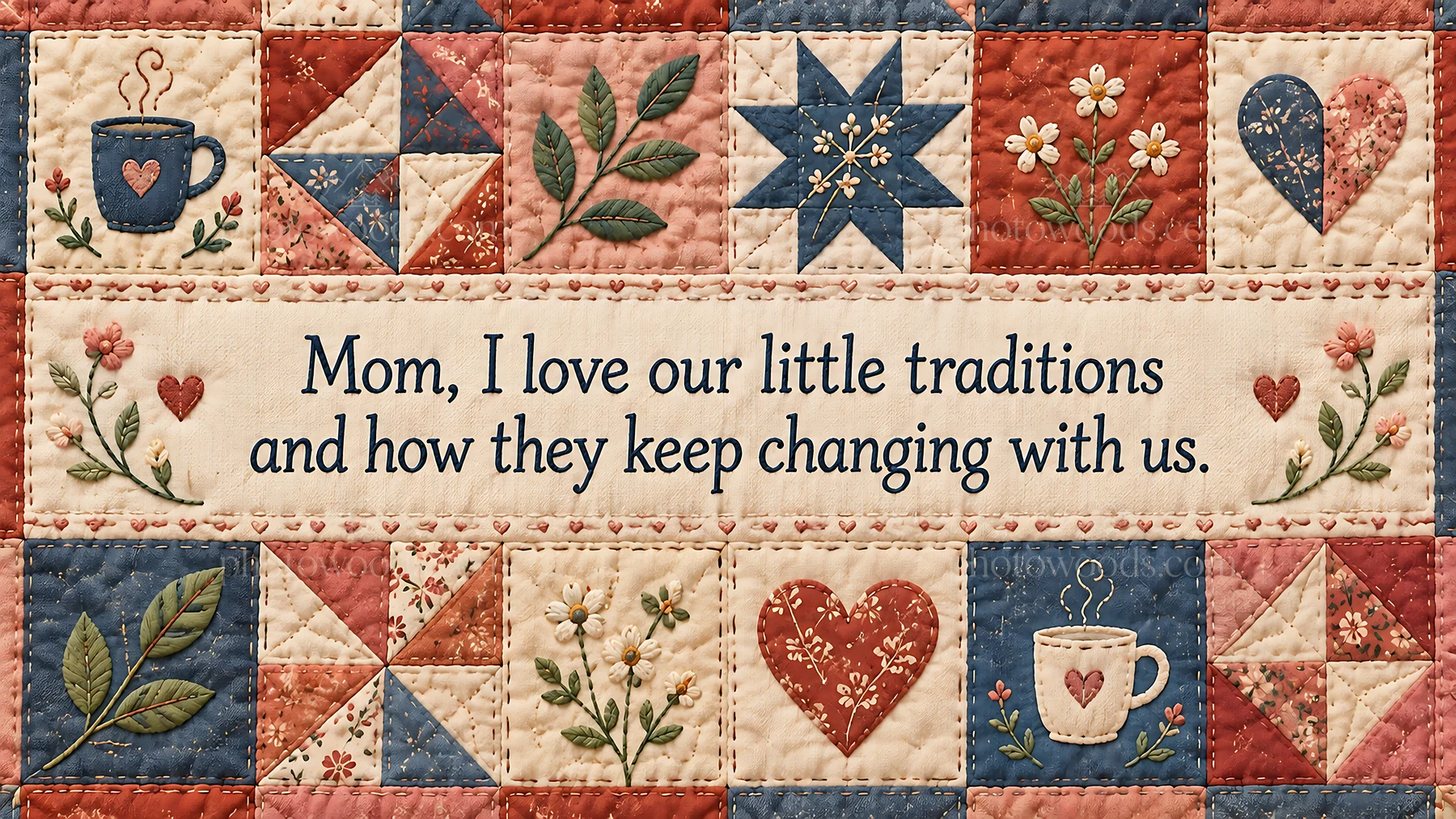 Quilted greeting for Mom about changing traditions - AI-generated stock image