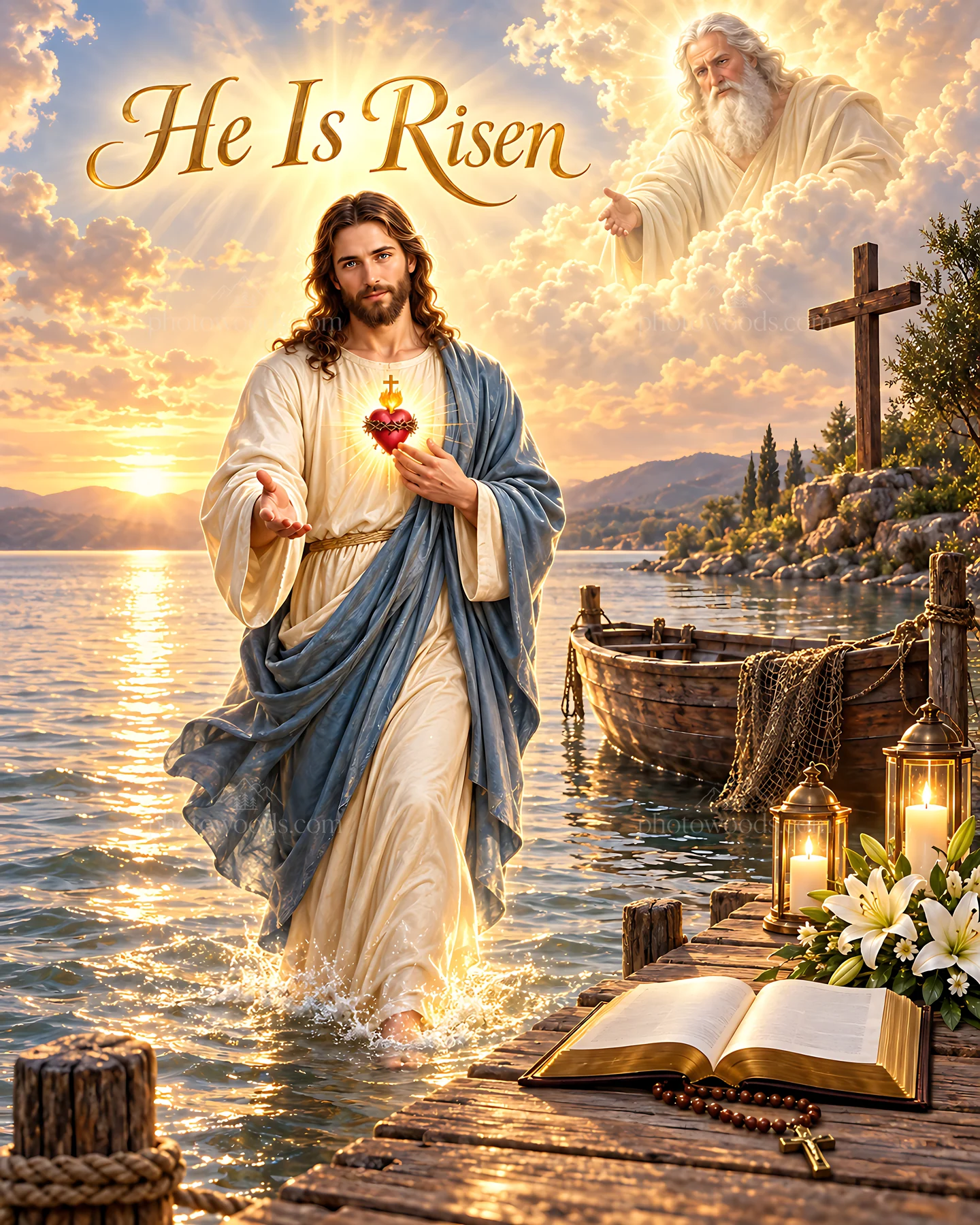 Resurrection by the Sea with figure and natural backdrop - AI-generated stock image