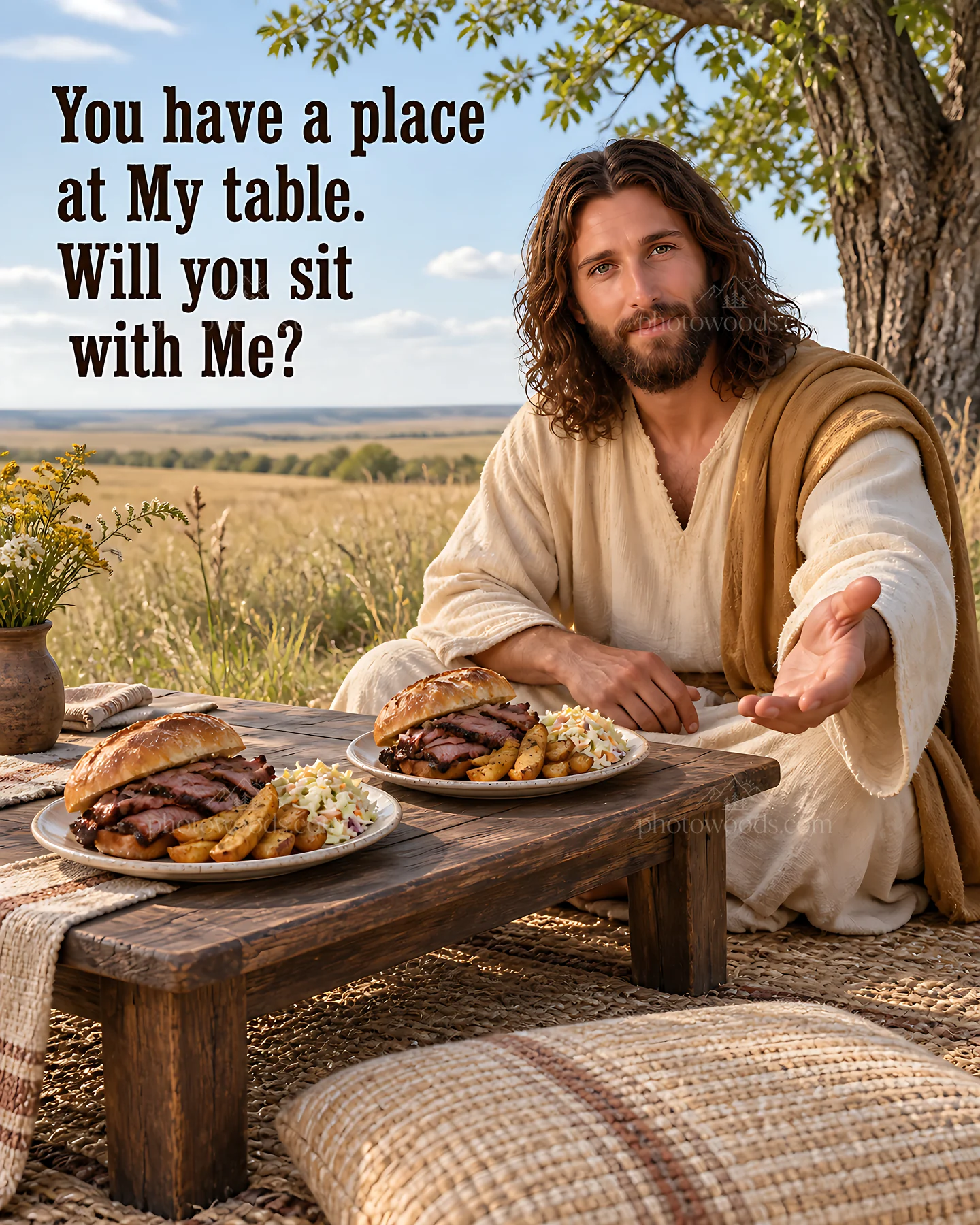 Invitation to a picnic at the prairie - AI-generated stock image