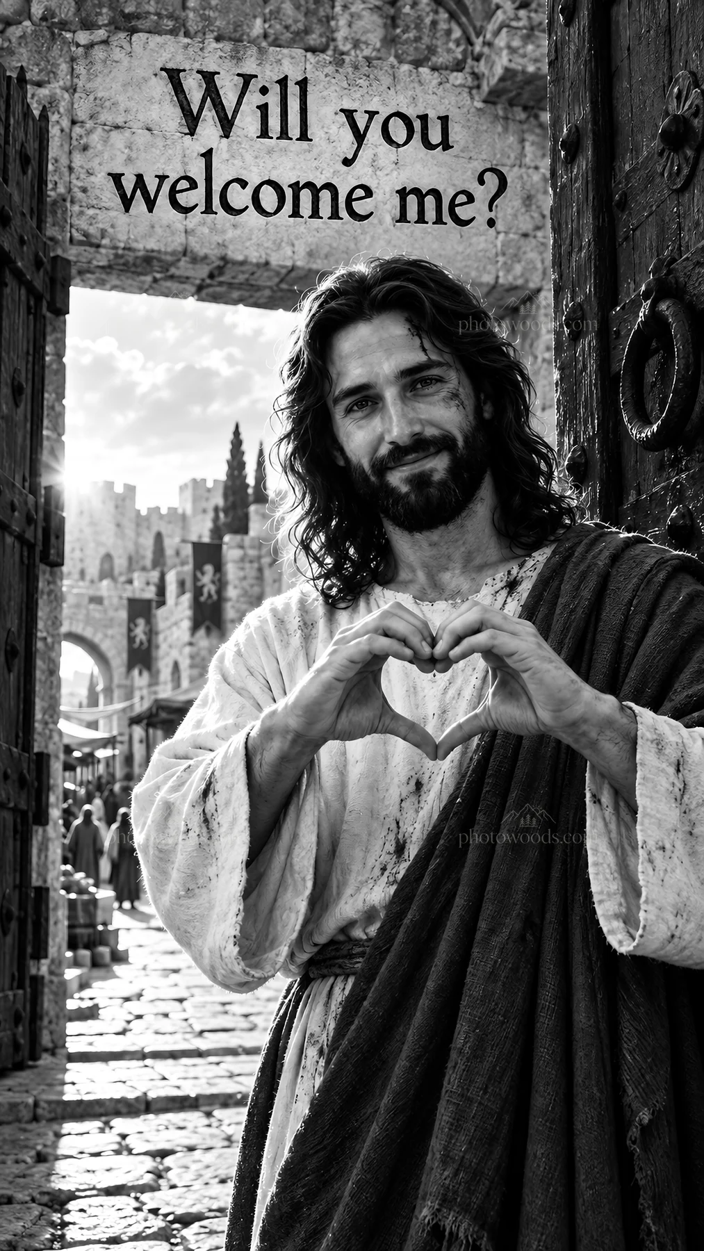 Jesus Christ asking if you will welcome him - AI-generated stock image