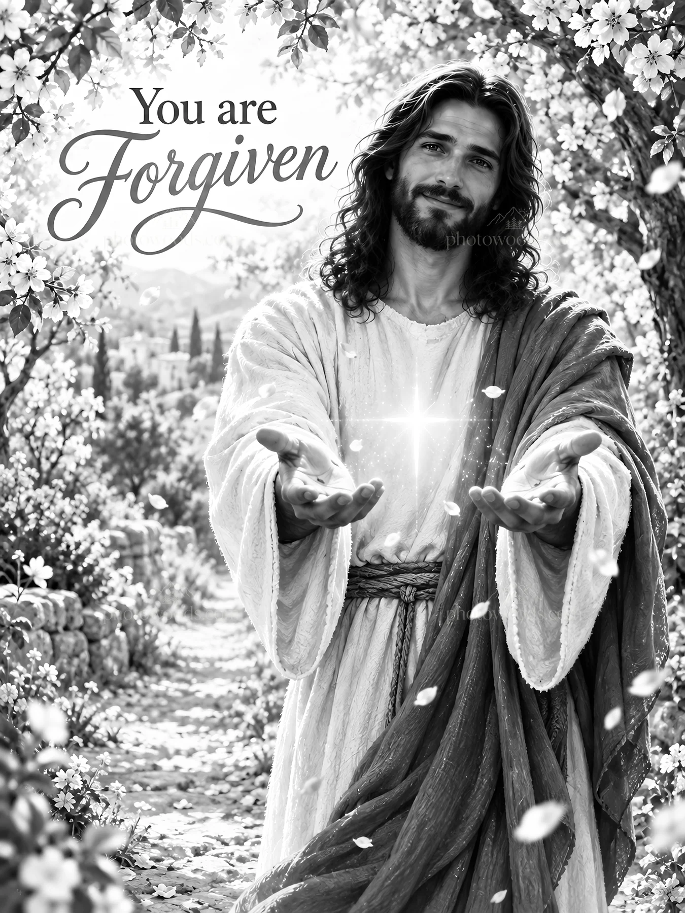 Jesus Christ offering forgiveness to the viewer - AI-generated stock image