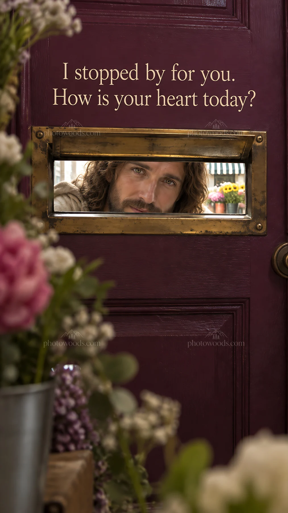 Jesus Christ offers care and comfort by the door - AI-generated stock image