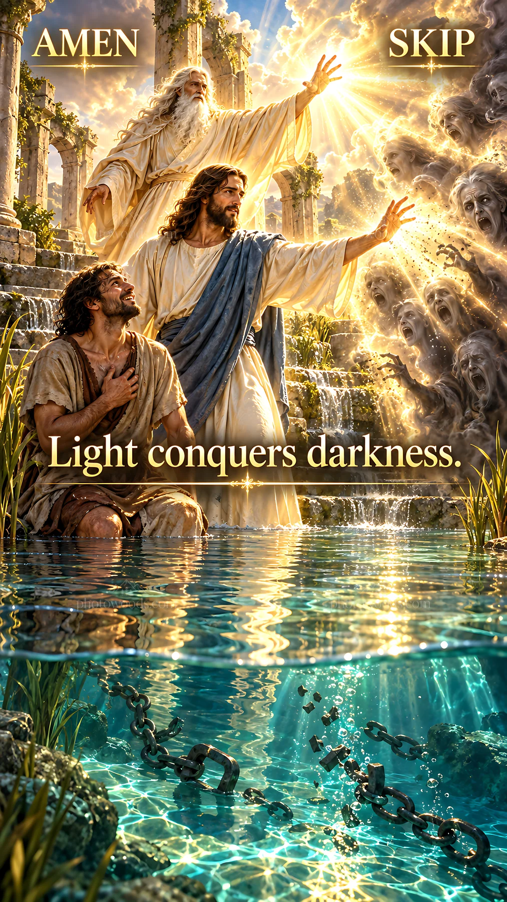 Jesus Christ reaches out to comfort a suffering man - AI-generated stock image
