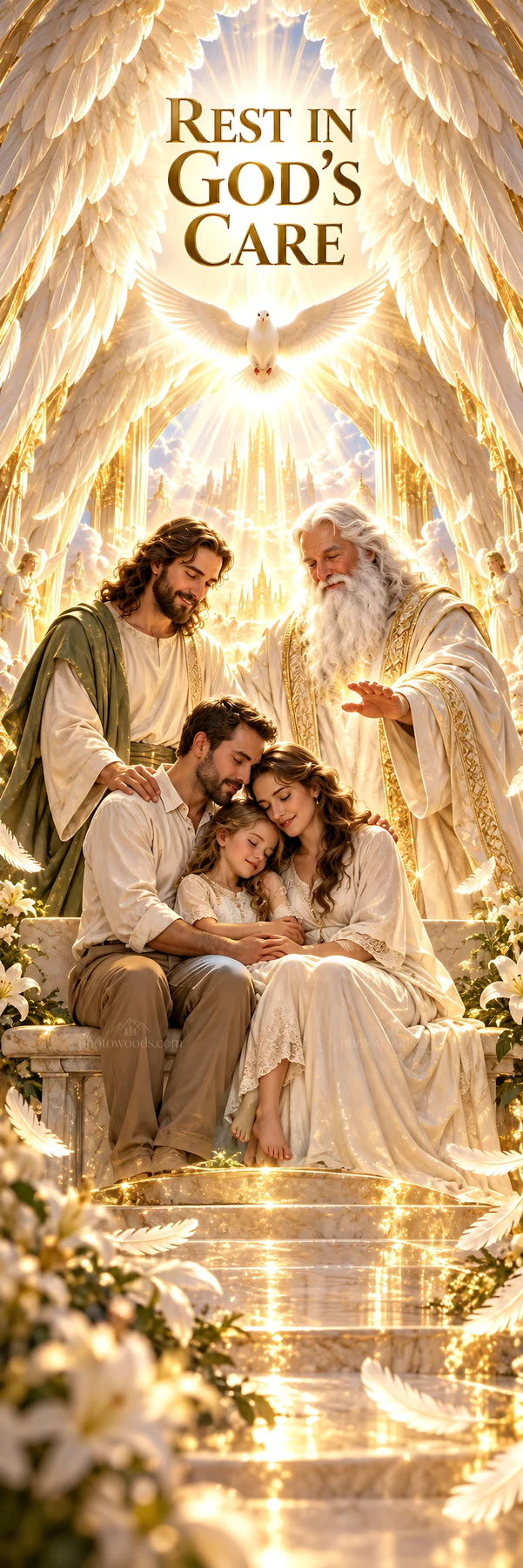 Jesus Christ comforting a family in God's presence - AI-generated stock image