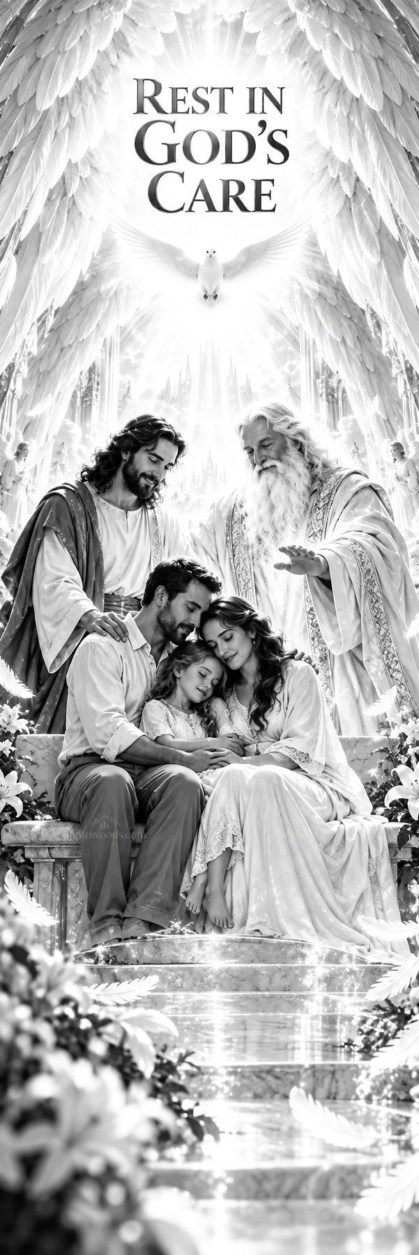 Jesus Christ comforts a family in God's presence - AI-generated stock image