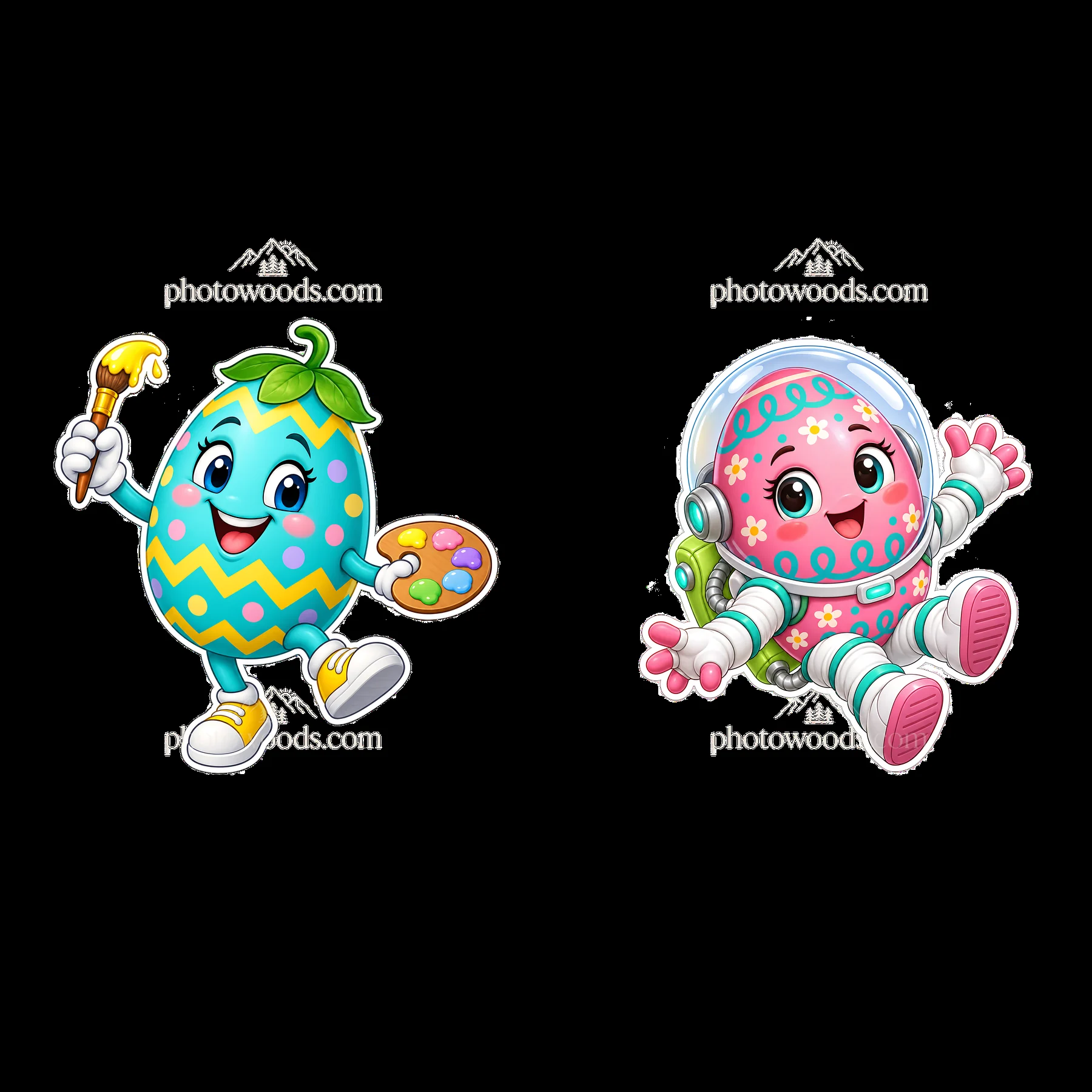 Colorful cartoon Easter eggs in a playful design - AI-generated stock image