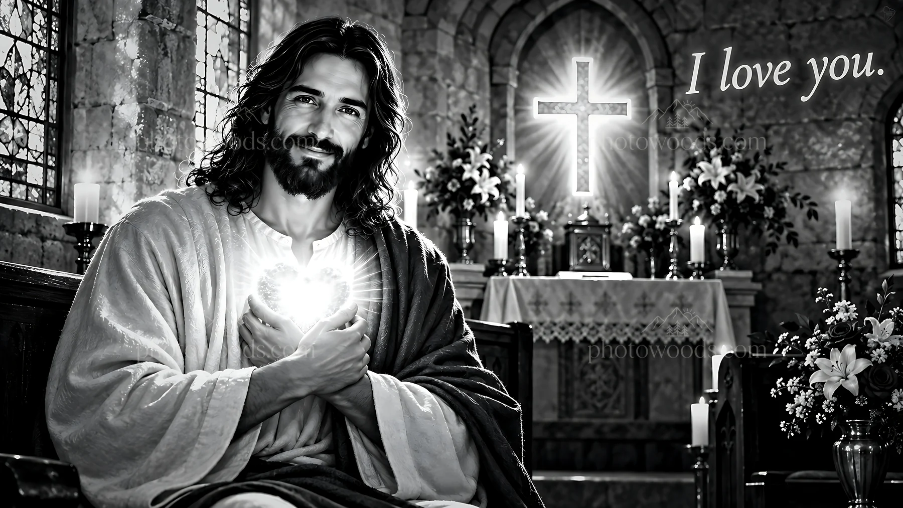 Love in the candlelit chapel - AI-generated stock image