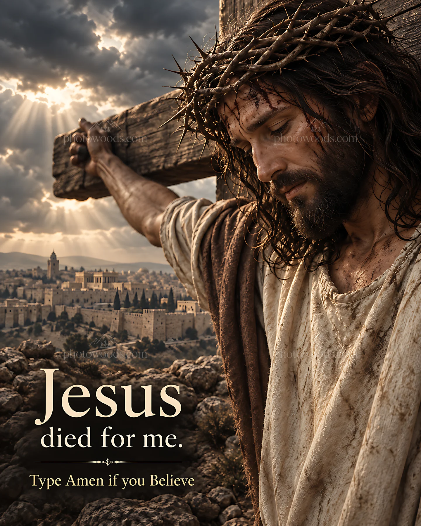 Love on Calvary with Jesus carrying the cross - AI-generated stock image