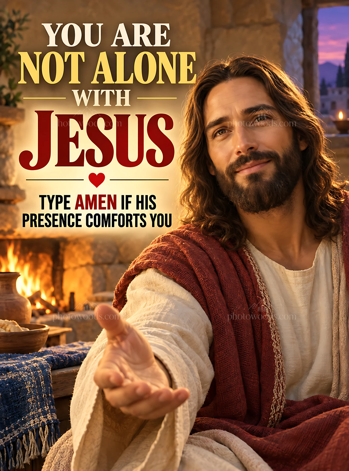 Comfort by the hearth in the presence of jesus - AI-generated stock image